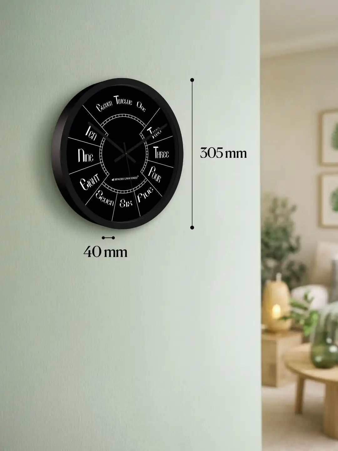 Dimension – Wall clock under 500 size chart showing 305mm diameter and 40mm depth