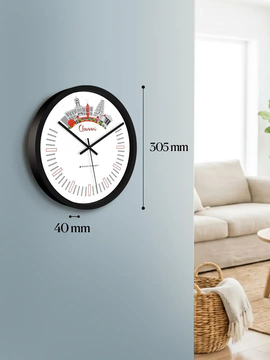 Dimension – Wall clock under 500 size chart showing 305mm diameter and 40mm depth