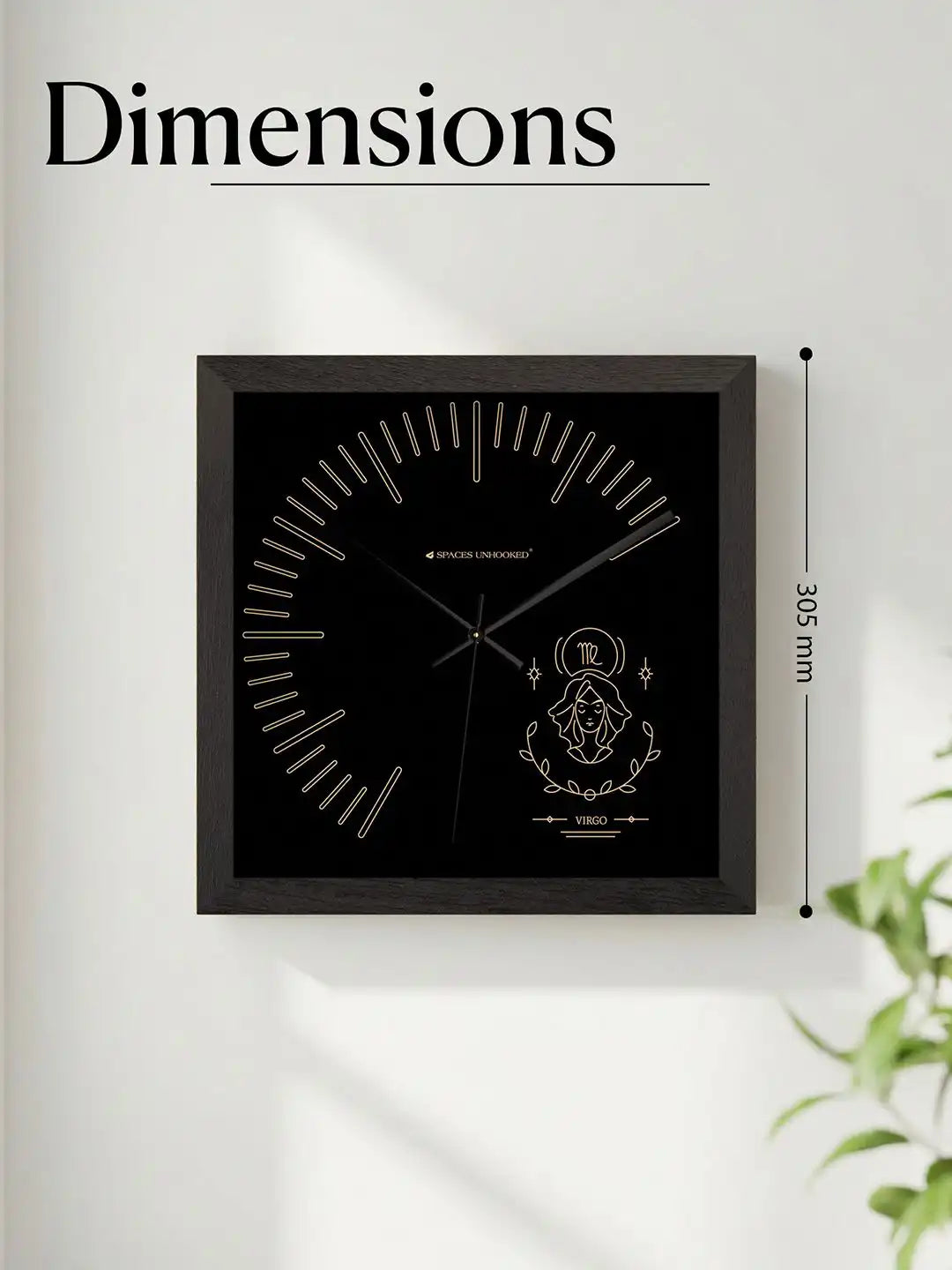 Virgo Zodiac Wooden Wall Clock – Side View Dark Wood Frame Deep Shadow Box Black Dial | Spaces Unhooked