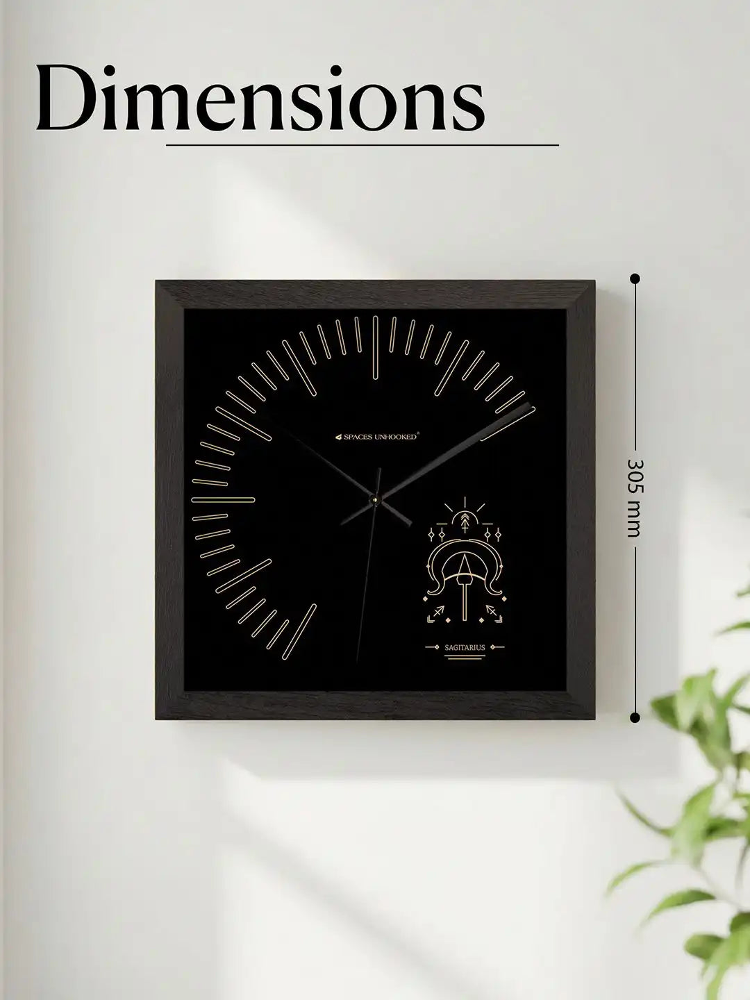 Sagittarius Zodiac Wooden Wall Clock – Side View Dark Wood Frame Deep Shadow Box Black Dial | Spaces Unhooked