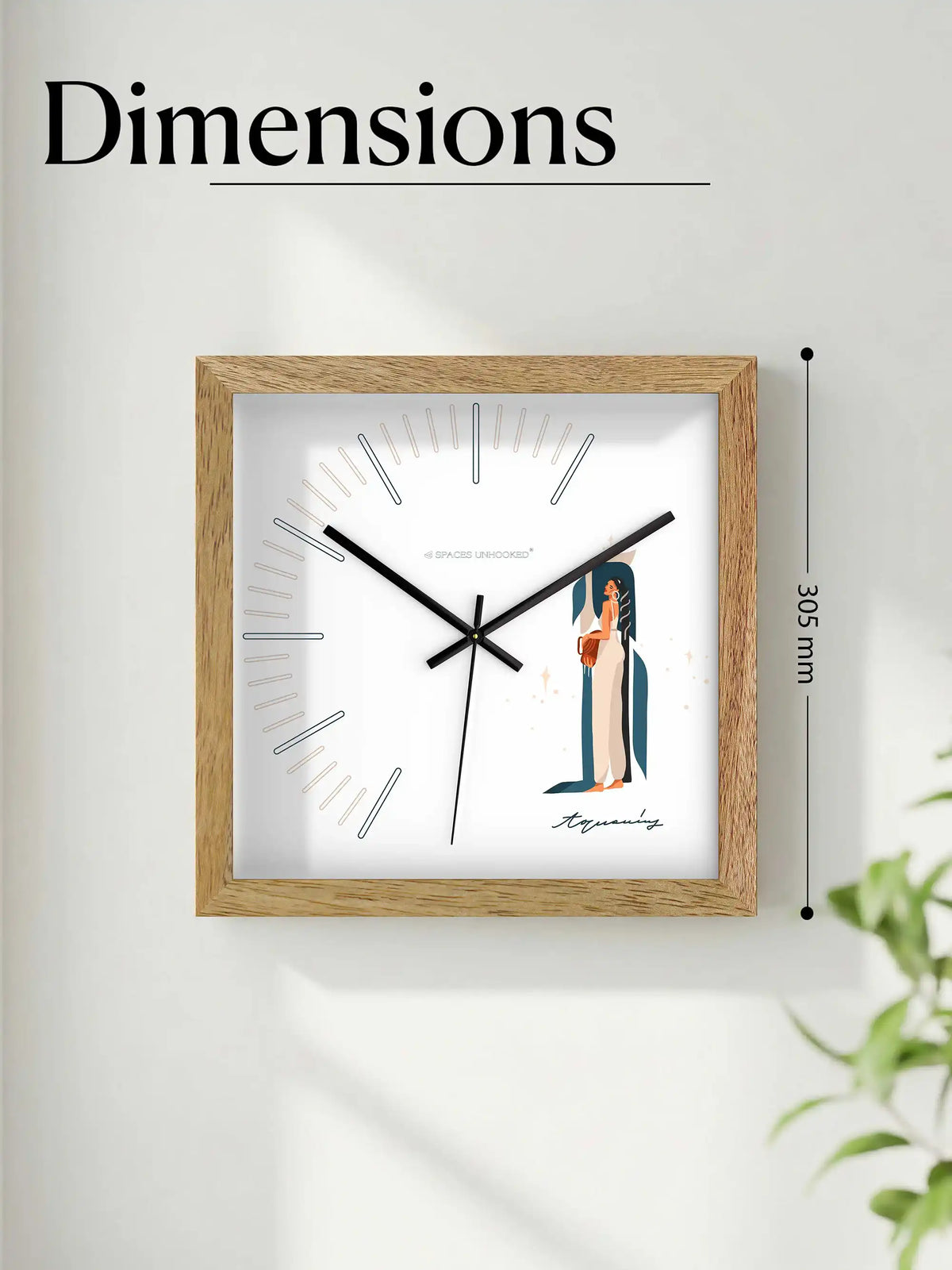 Aquarius Zodiac Sign Wall Clock with Wooden Frame and 305 mm Square Dimensions