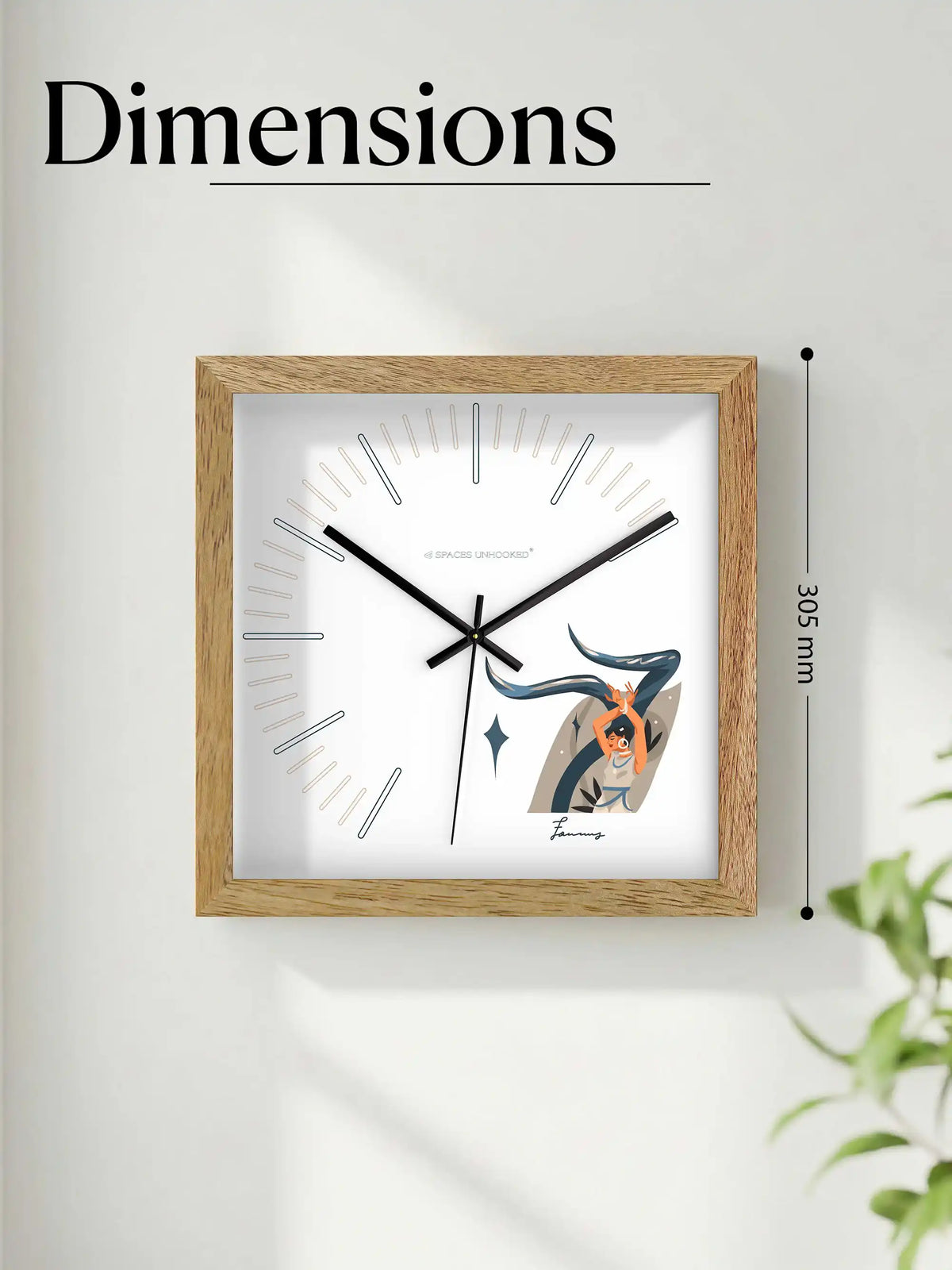 Taurus Zodiac Wood Frame Wall Clock – Top Down View Natural Oak Frame Black Shadow Box Detail | Spaces Unhooked