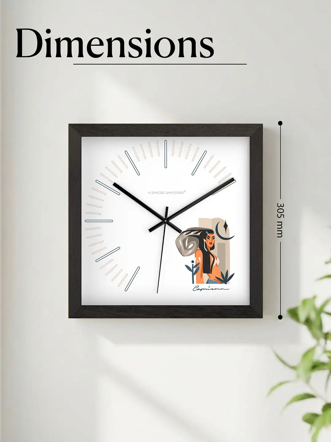 Capricorn wooden wall clock dimensions 305 mm, square zodiac wall clock size reference for living room, bedroom and office décor