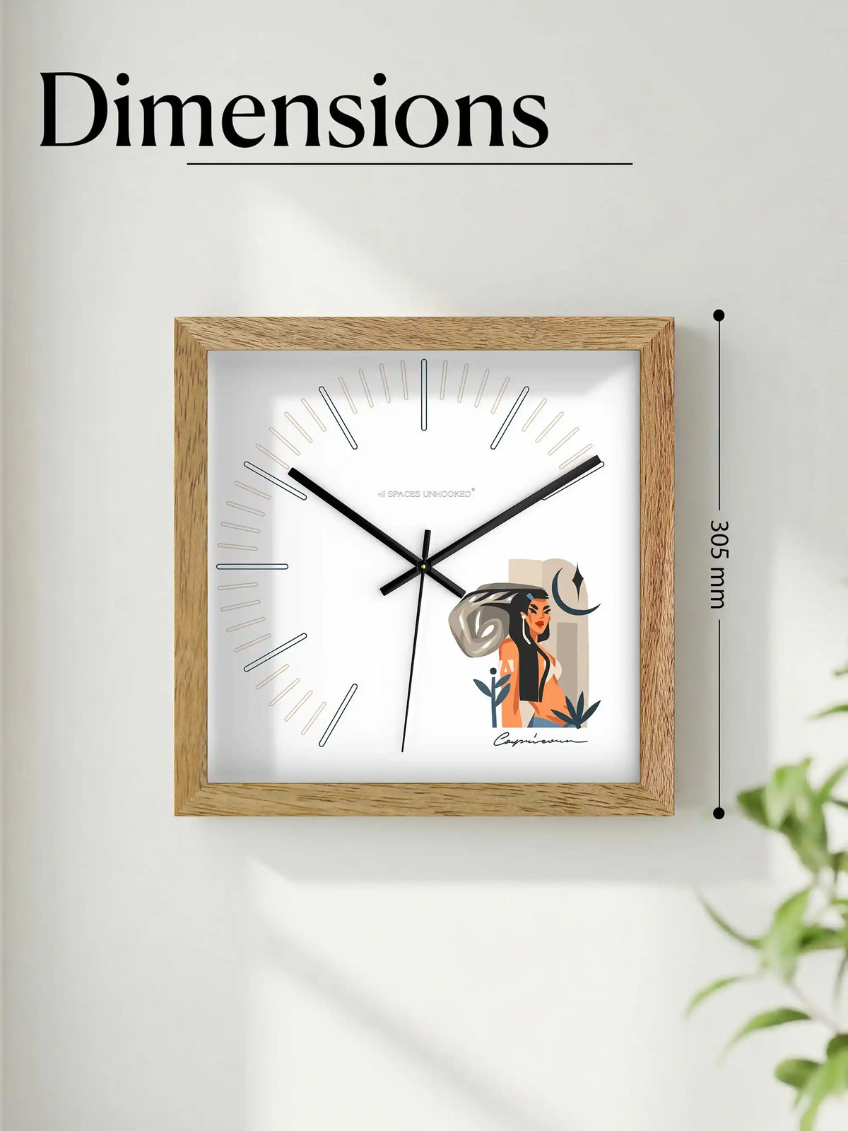 Capricorn Zodiac Wood Frame Wall Clock – Top Down View Natural Oak Frame Black Shadow Box Detail | Spaces Unhooked