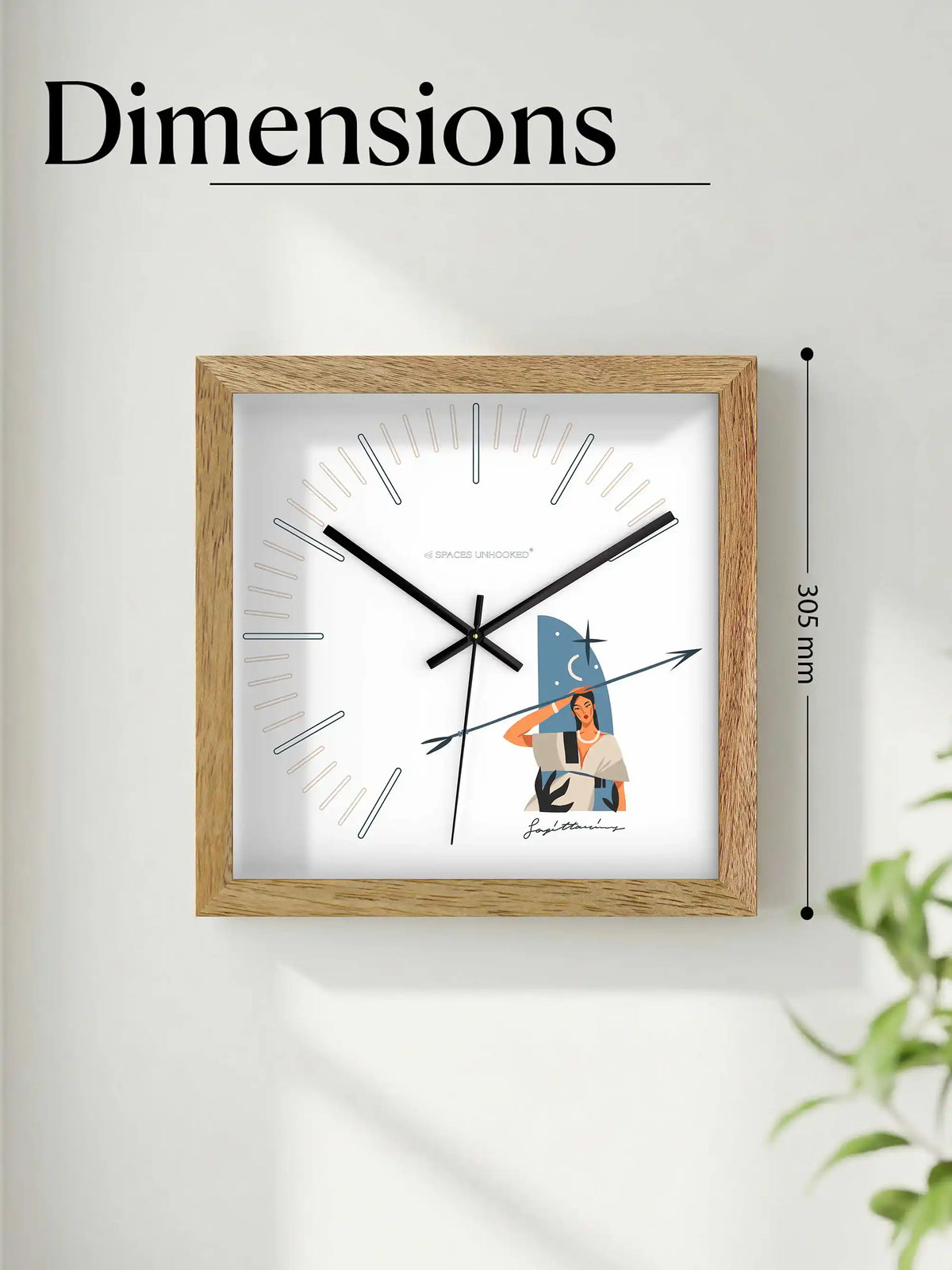 Sagittarius Zodiac Wood Frame Wall Clock – Top Down View Natural Oak Frame Black Shadow Box Detail | Spaces Unhooked