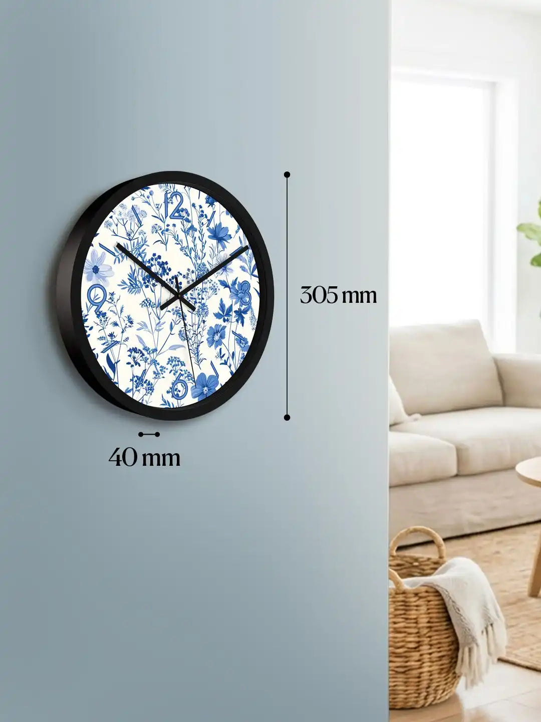 Dimension – Wall clock under 500 size chart showing 305mm diameter and 40mm depth