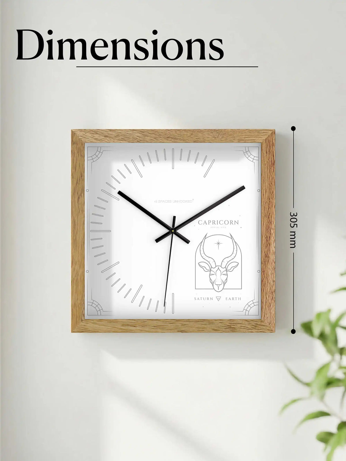Capricorn Zodiac Wood Frame Wall Clock – Top Down View Natural Oak Frame Tarot Dial | Spaces Unhooked