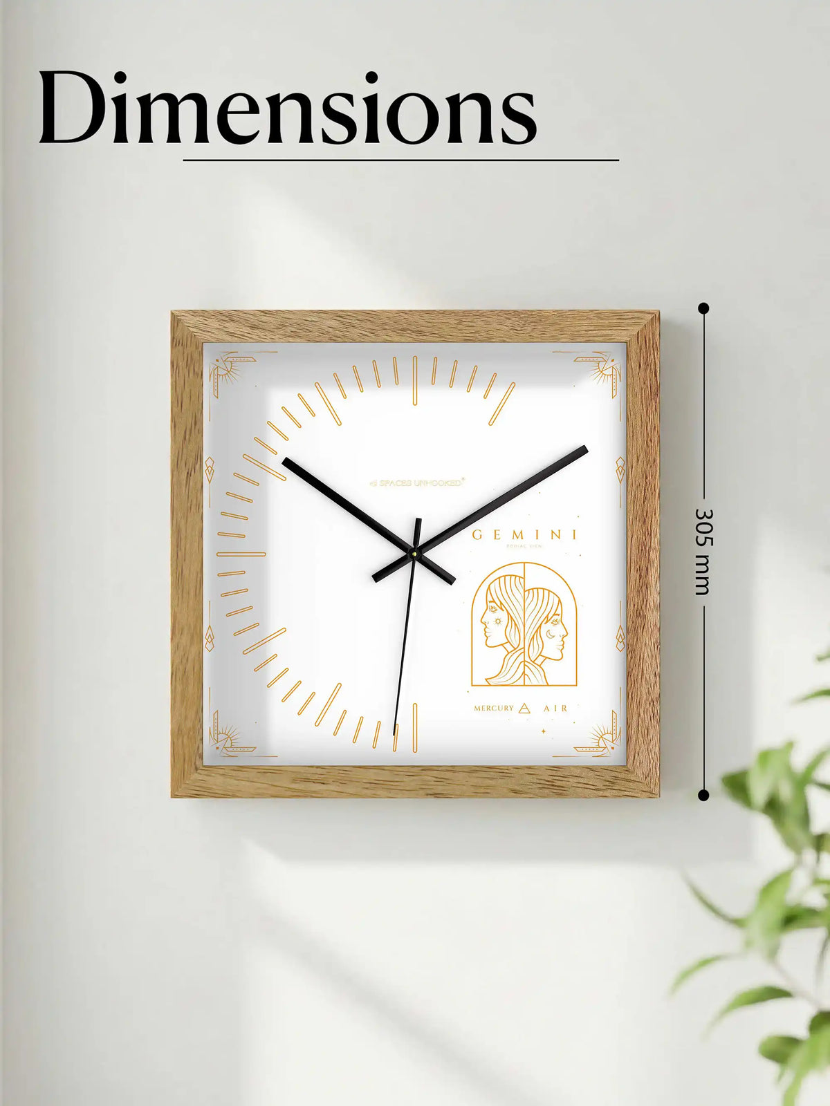 Gemini Zodiac Wall Clock Features Hardwood Frame Silent Quartz Movement and Metal Hands