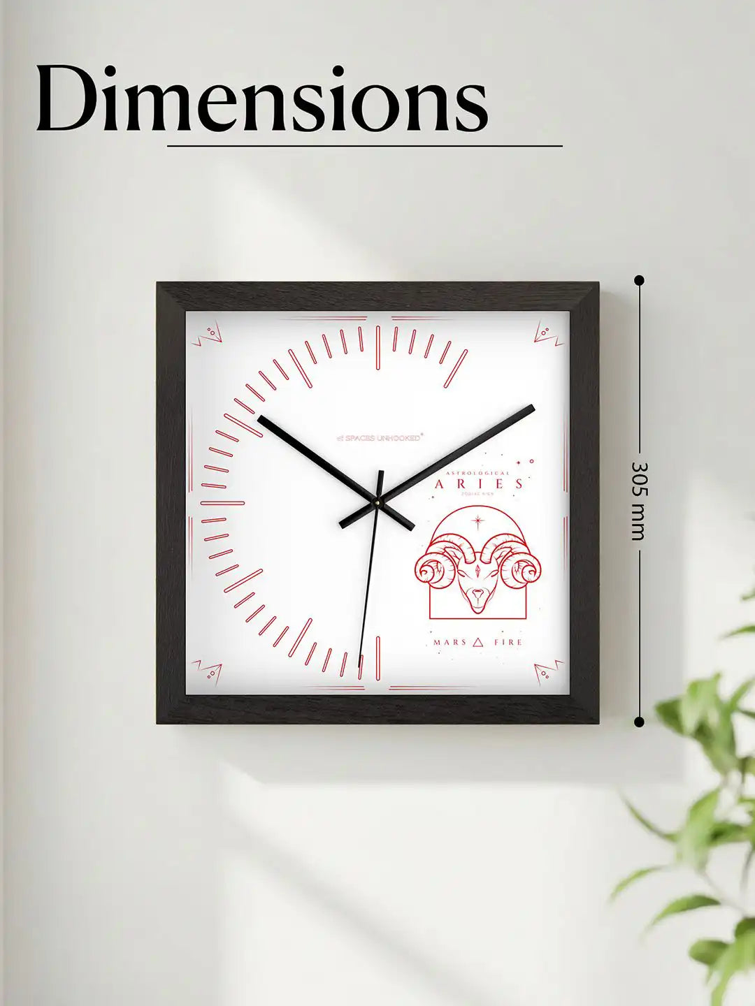 Spaces Unhooked Aries Zodiac Wooden Wall Clock Specifications - Hardwood Core Noiseless Quartz Mechanism Polished Metal Pointers