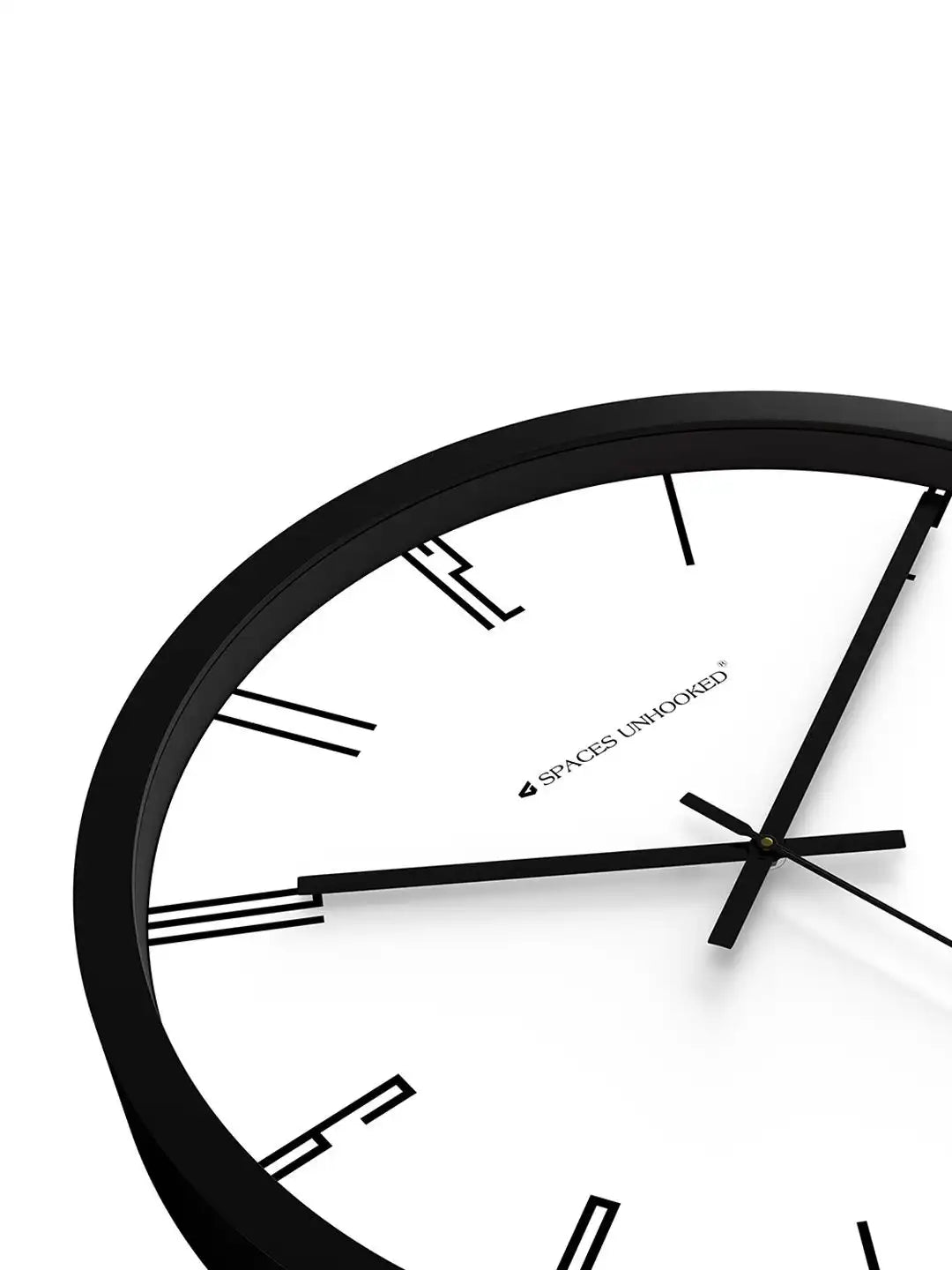 Down View of Silent Plastic Wall Clock – Black Frame White Minimalist Line Marker Dial