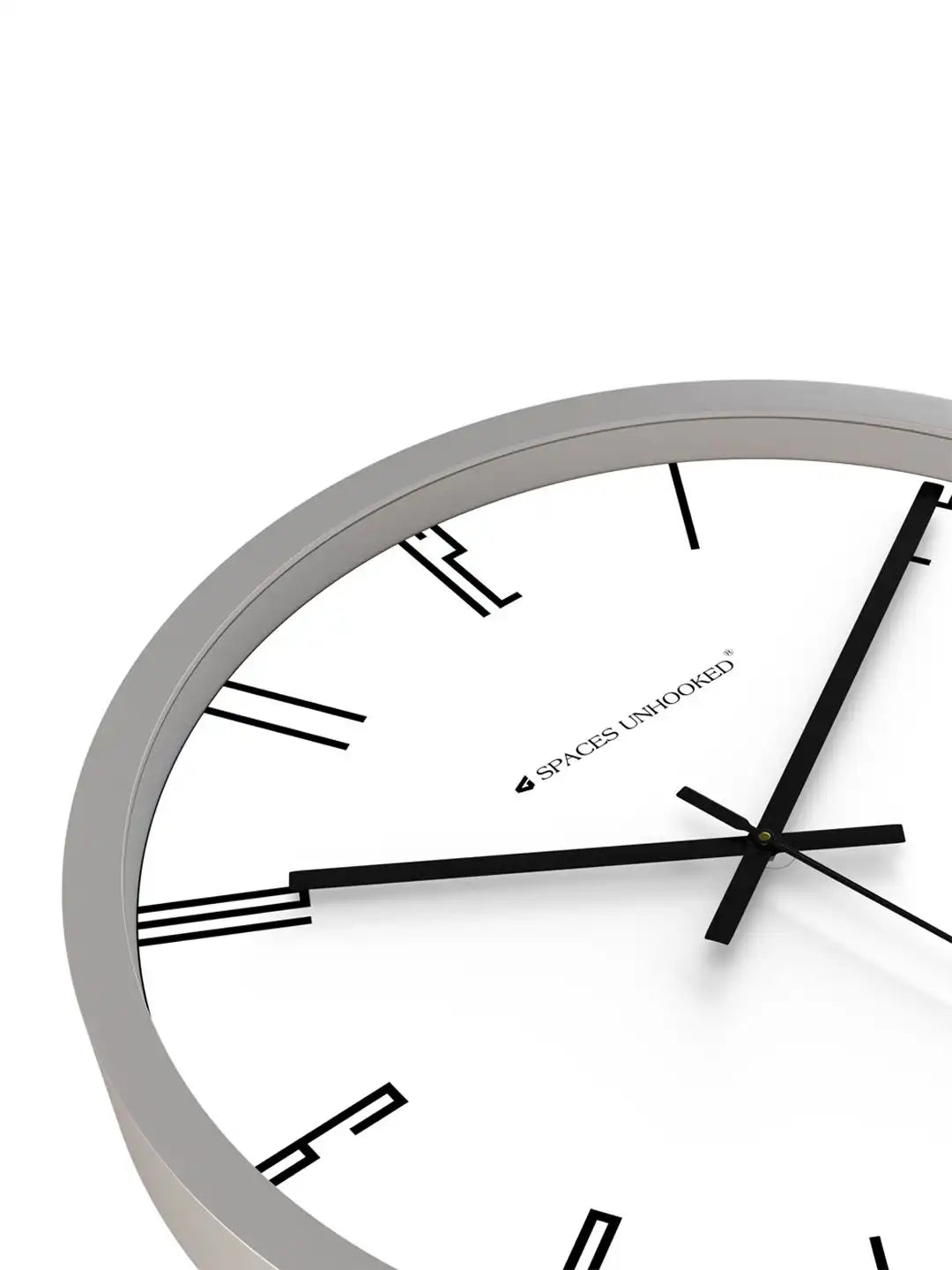 Down View of Silent Plastic Wall Clock – Grey Frame White Minimalist Line Marker Dial