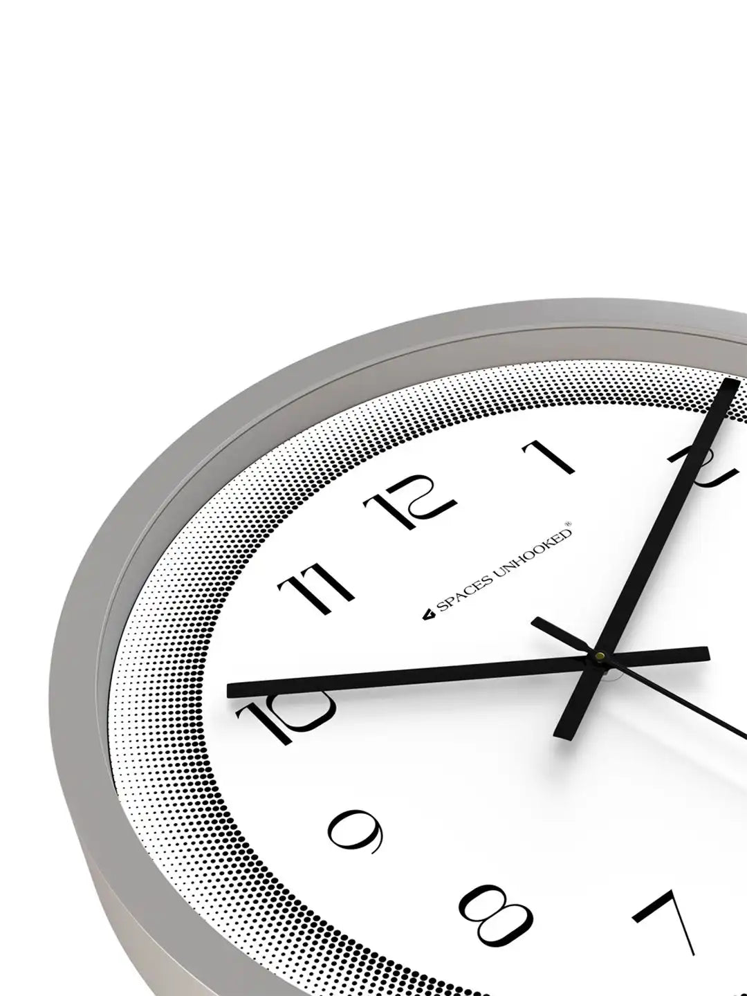 Down View of Silent Plastic Wall Clock – Grey Frame White Halftone Border Pattern Dial