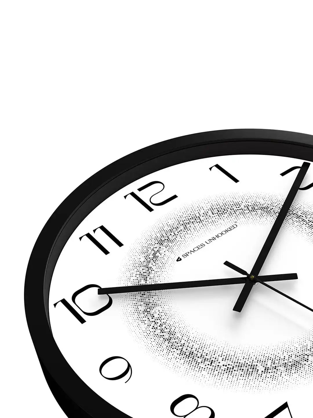 Down View of Silent Plastic Wall Clock – Black Frame White Dotted Pattern Dial