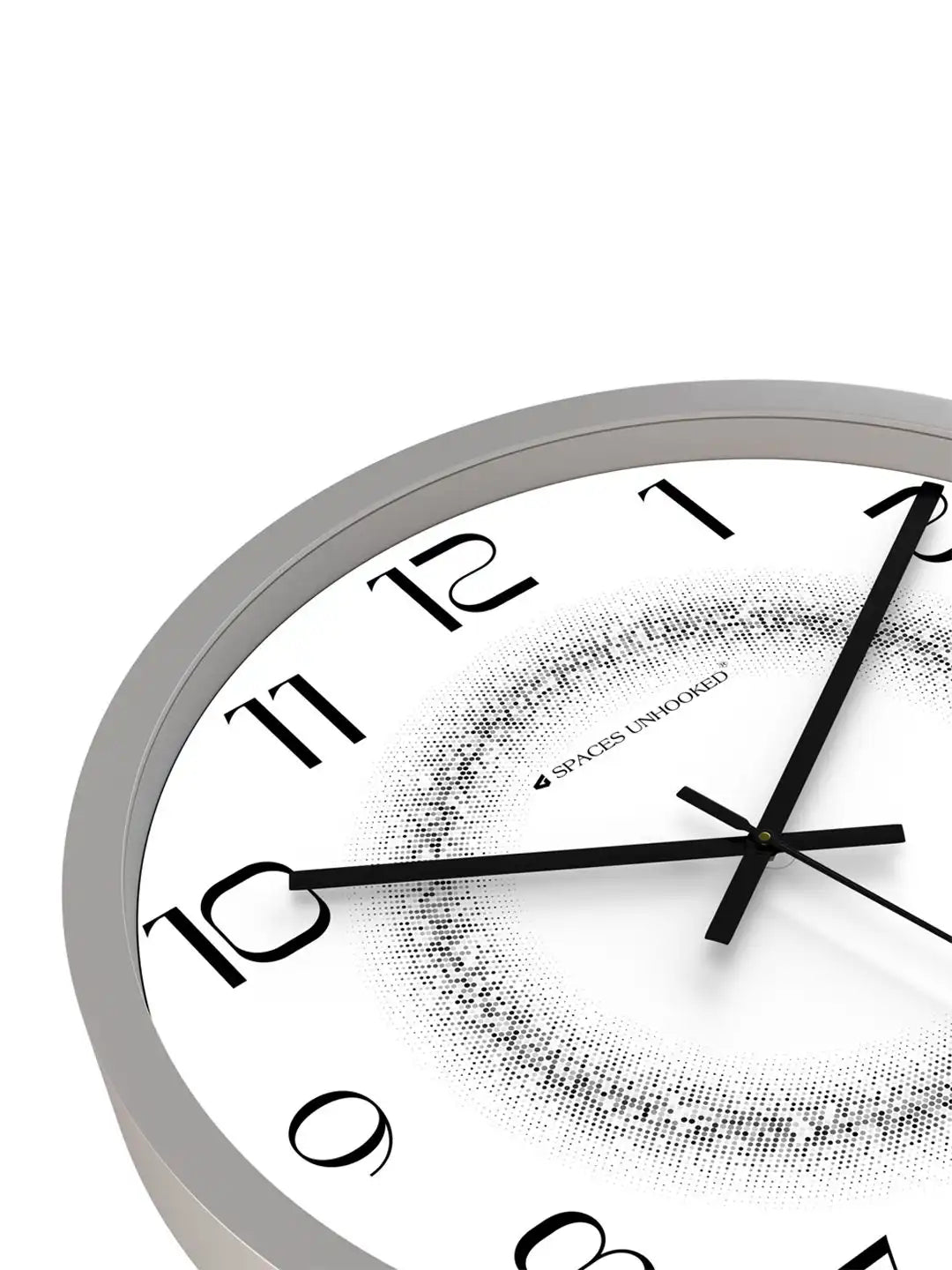 Down View of Silent Plastic Wall Clock – Silver Grey Frame Dotted Pattern Dial