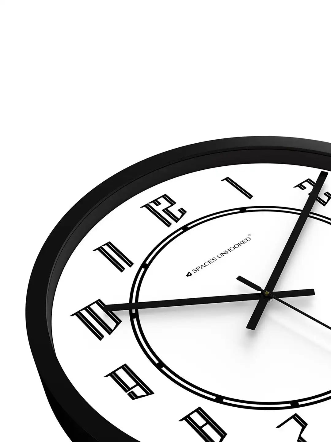Down View of Silent Plastic Wall Clock – Black Frame White Dial Bold Numeral