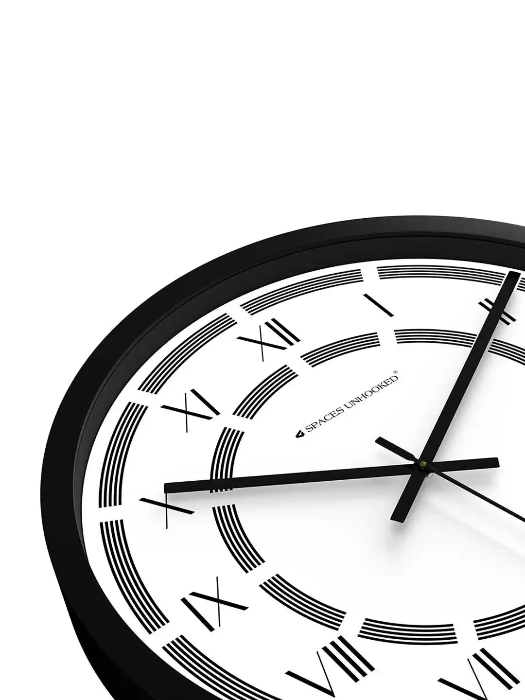 Bottom View of Silent Plastic Wall Clock – Black Frame White Dial Roman Numeral