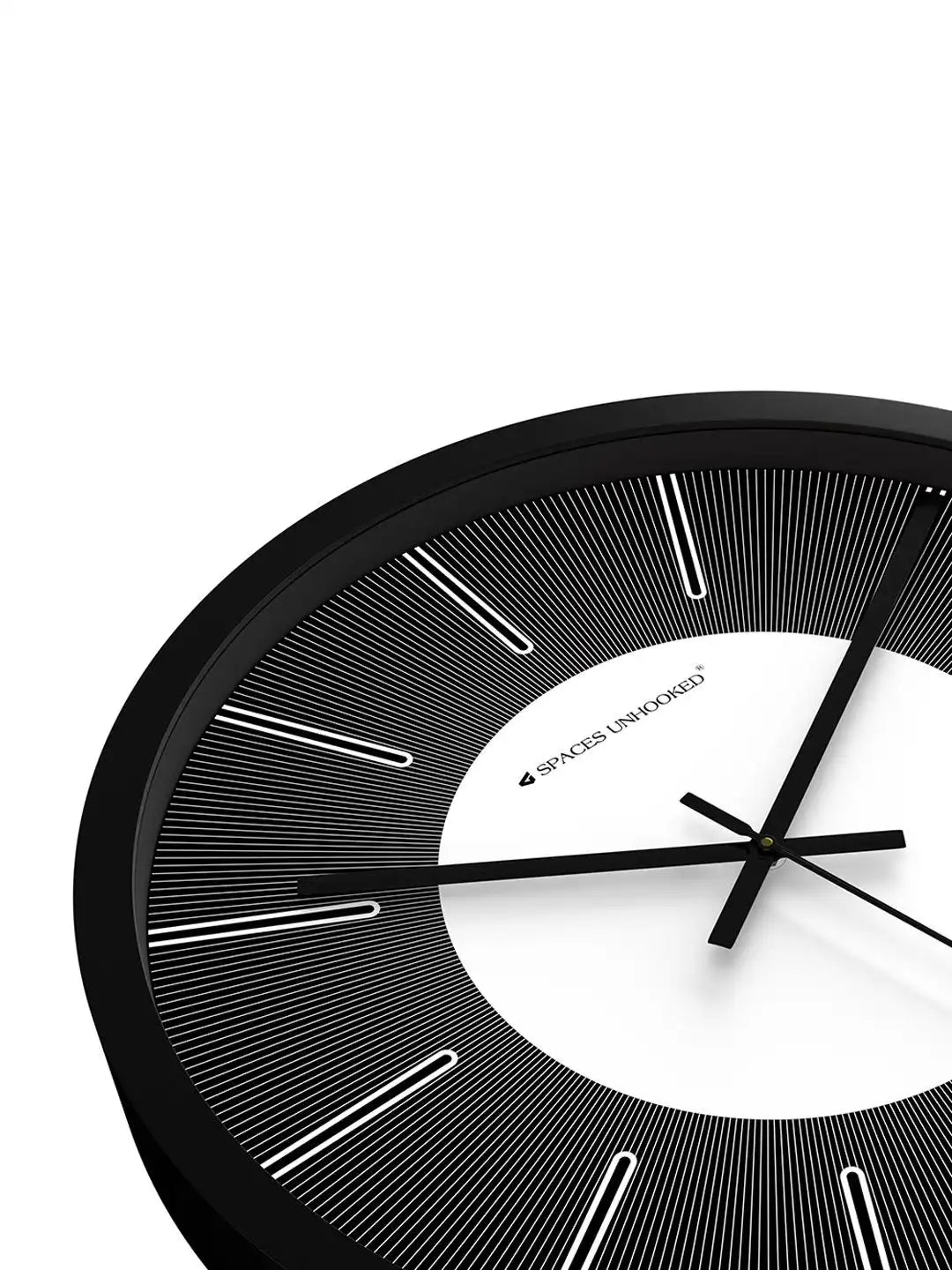 Down Front – Close-up bottom angle view of silent wall clock dial detailing