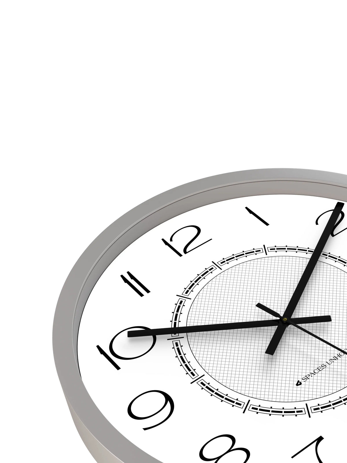 Down White – Bottom angle view of plastic wall clock with white dial