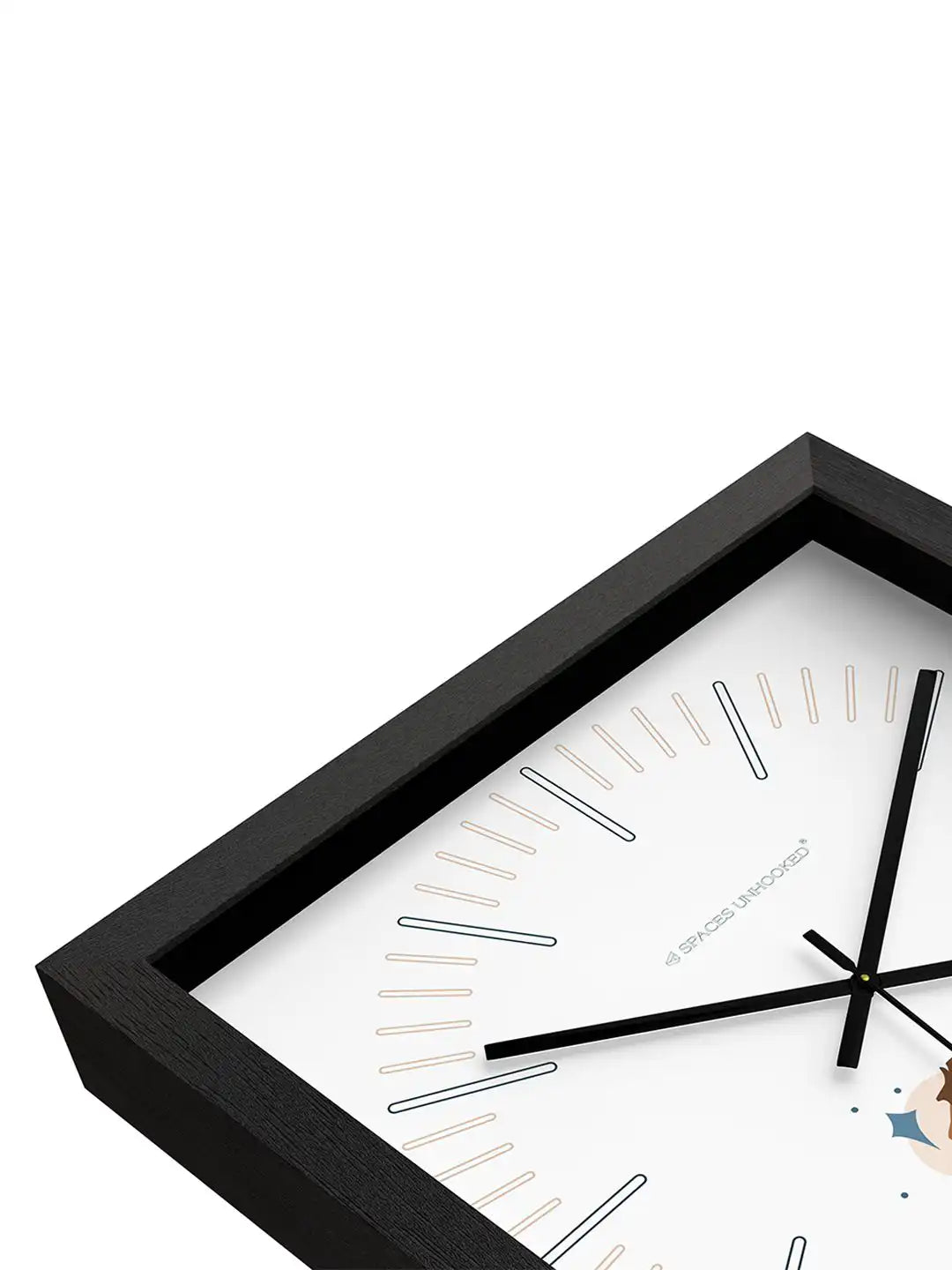 Front view of Leo zodiac wall clock measuring 305 mm, showcasing minimalist design, lion illustration, and square black wooden frame.