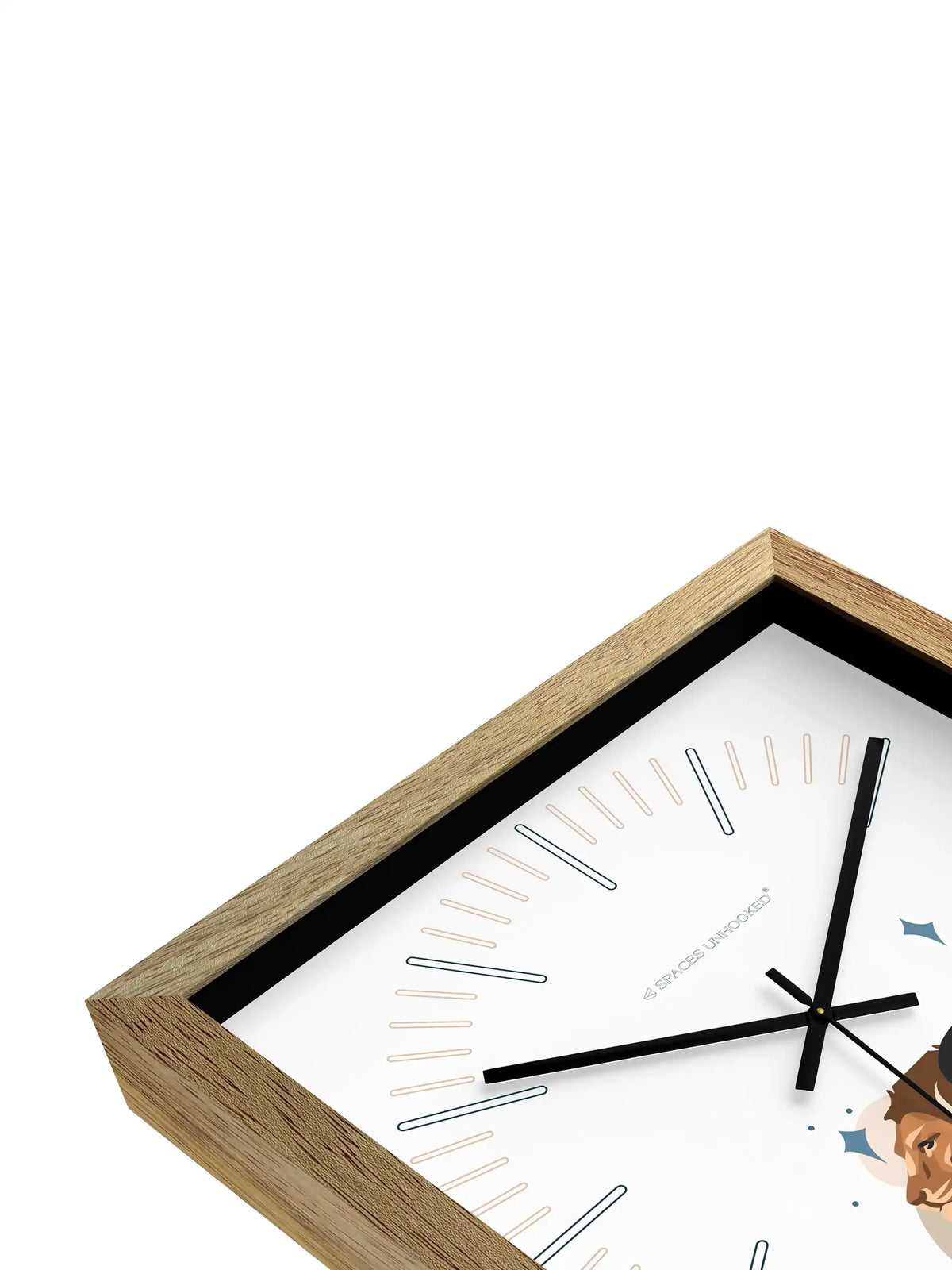 Leo Zodiac Wooden Wall Clock – Natural Timber Frame Indian Home Decor Style Brass Accents | Spaces Unhooked