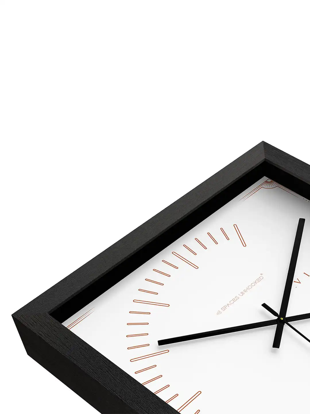 Down White | Dark wood wall clock angled view, wood and metal wall clock with Virgo zodiac artwork, large wooden clock for wall with premium finish