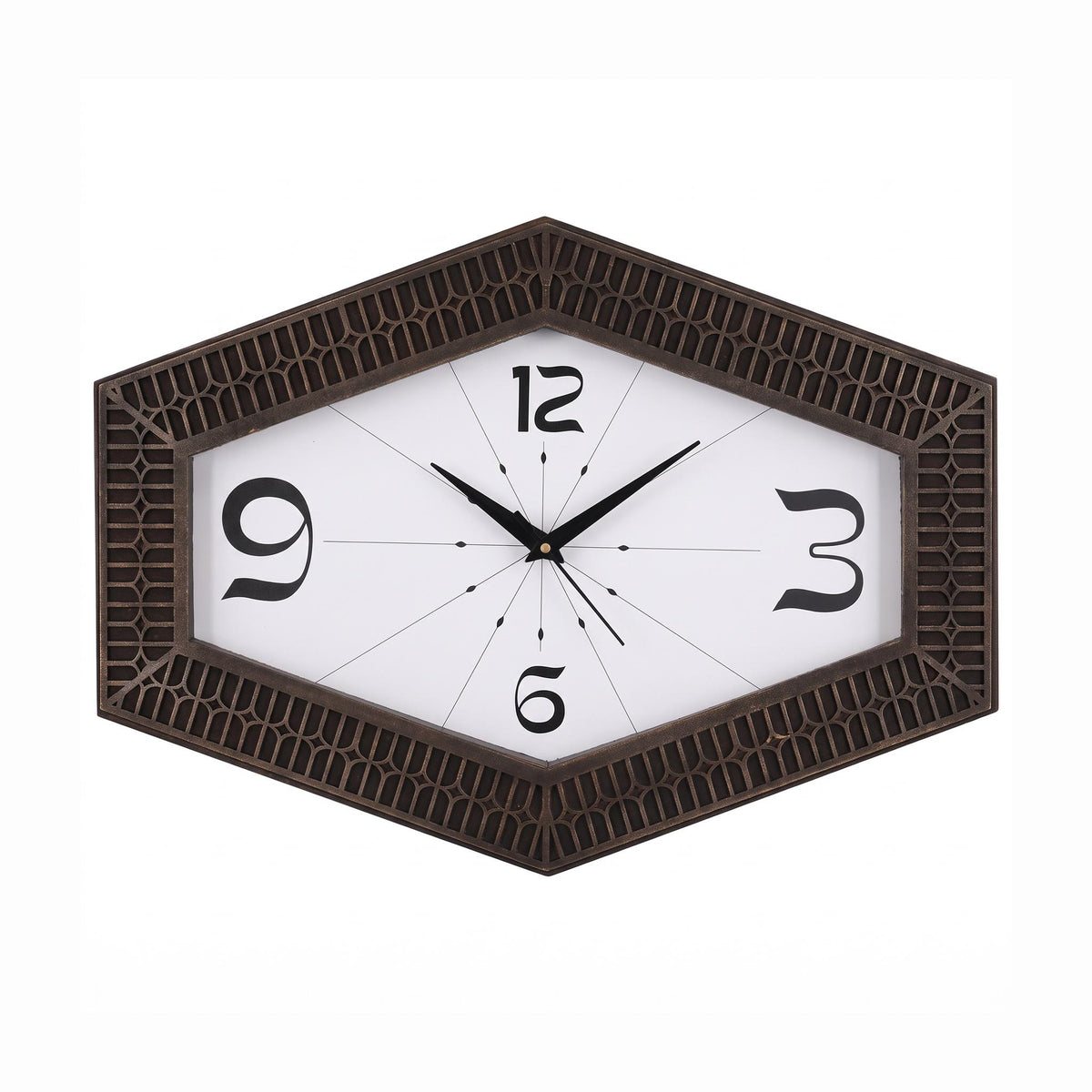Spaces Unhooked Hexagonal Wall Clock, Dark Brown Lattice Frame