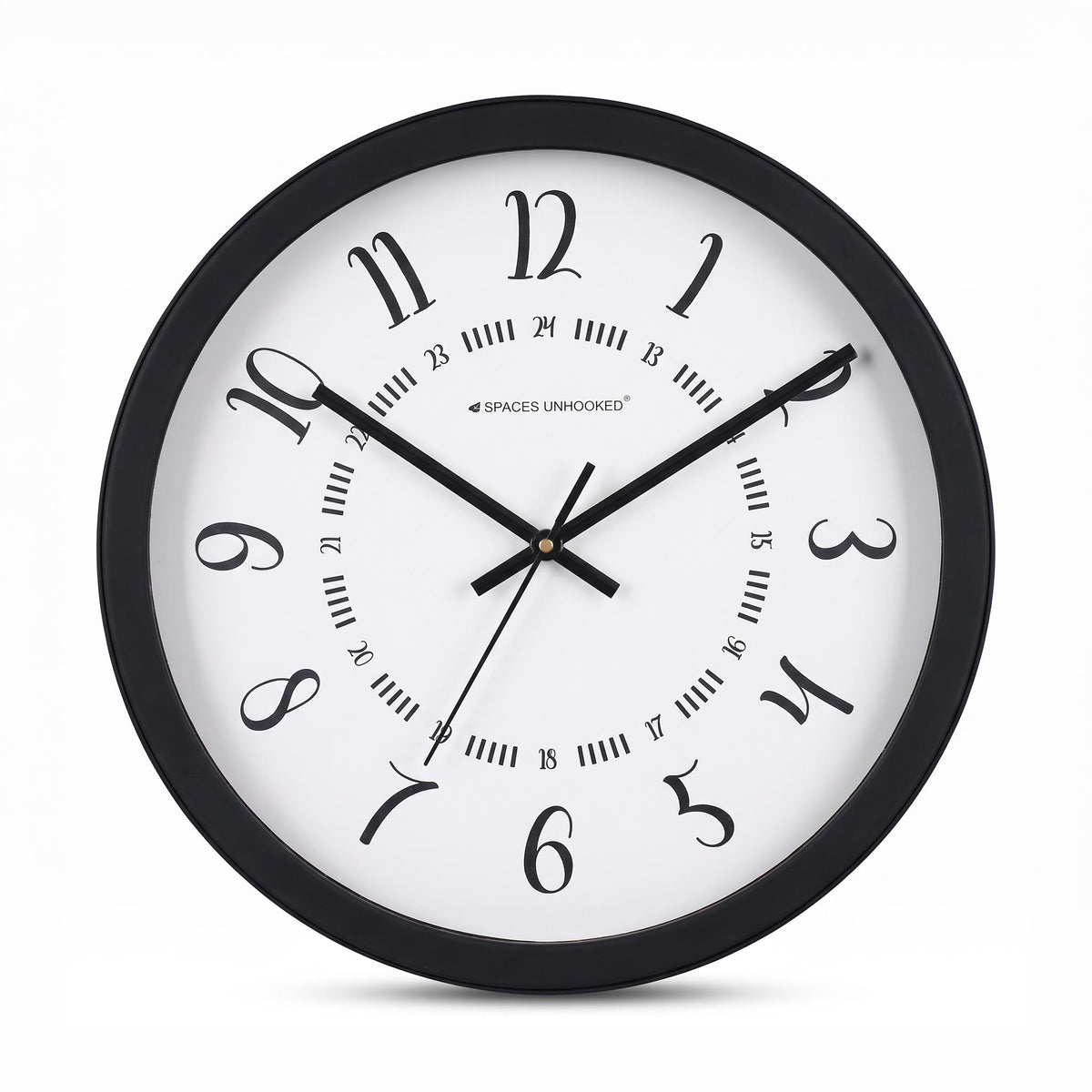 Spaces Unhooked Round Wall Clock, Calligraphic Numerals, 24-Hour Ring