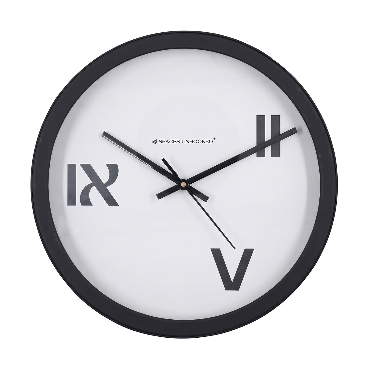 Spaces Unhooked Modern Roman Numeral Round Wall Clock, Three-Numeral