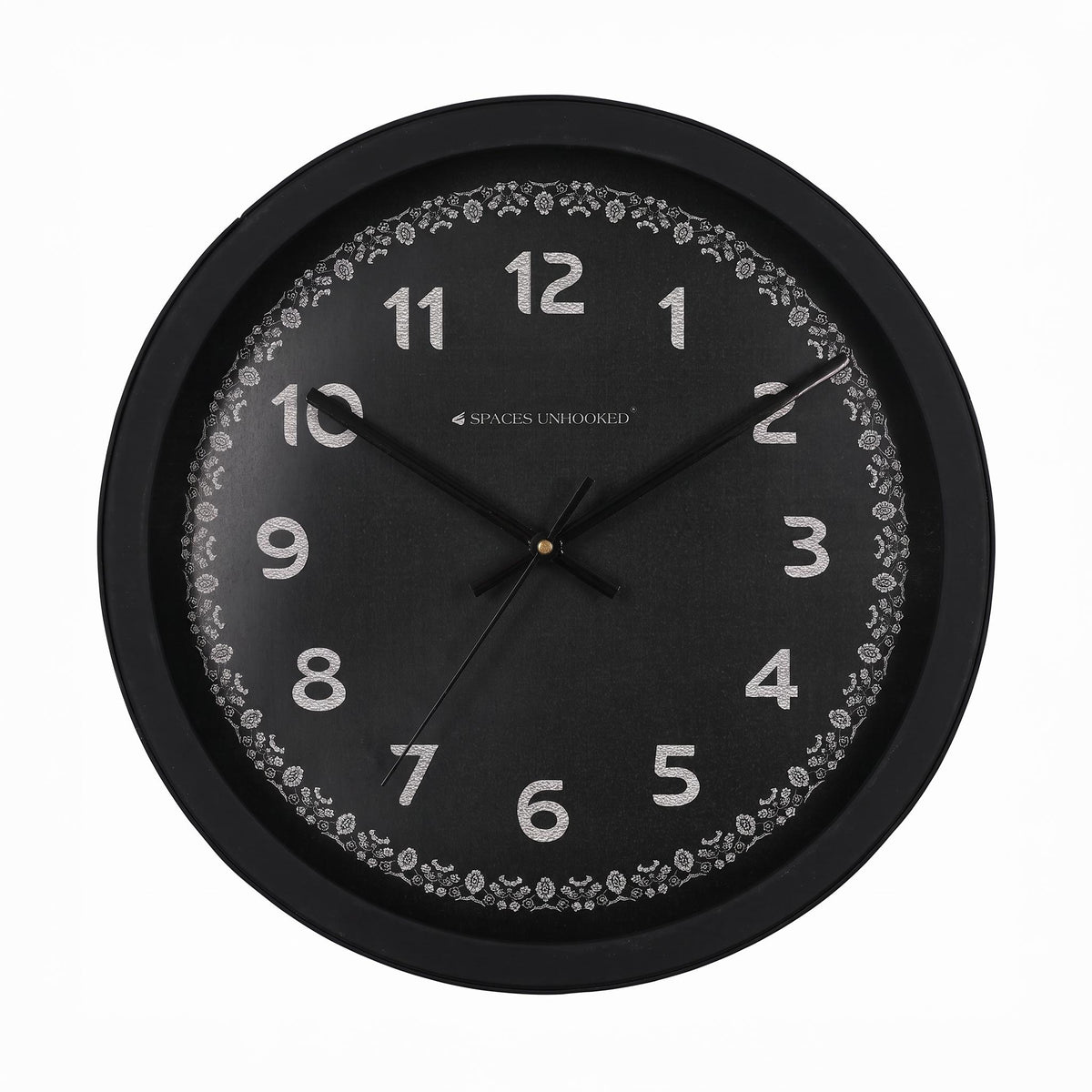 Spaces Unhooked Round Black Wall Clock, Black Dial, Textured Numerals