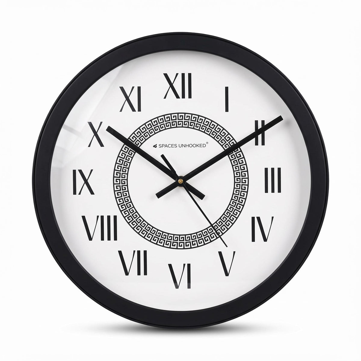 Spaces Unhooked Round Wall Clock, Roman Numerals, Greek Key Centre