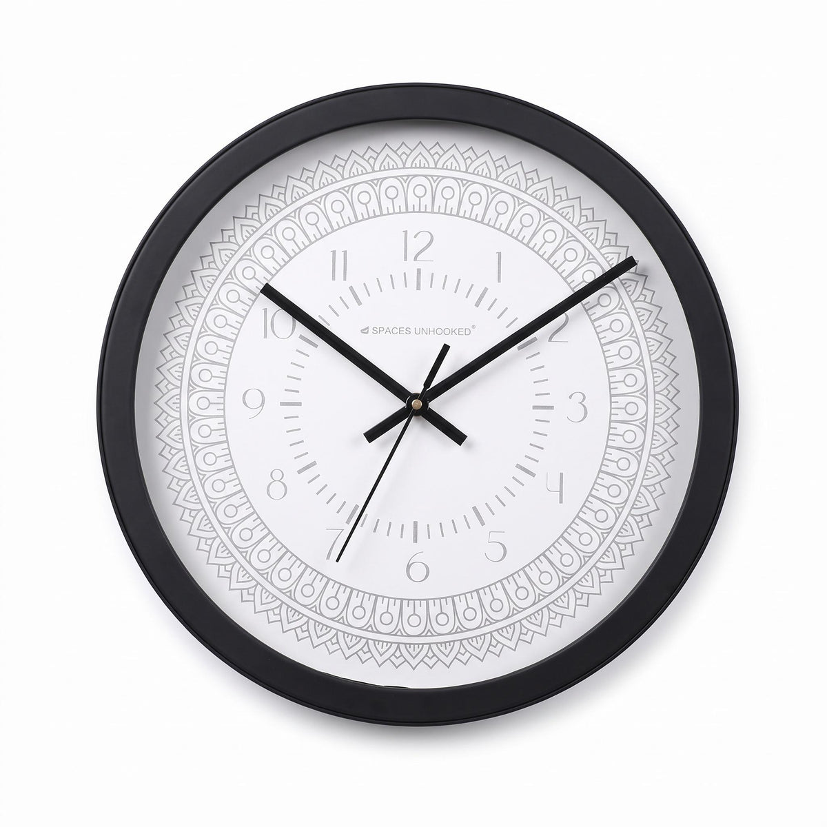 Spaces Unhooked Grey Mandala Round Wall Clock, White Dial