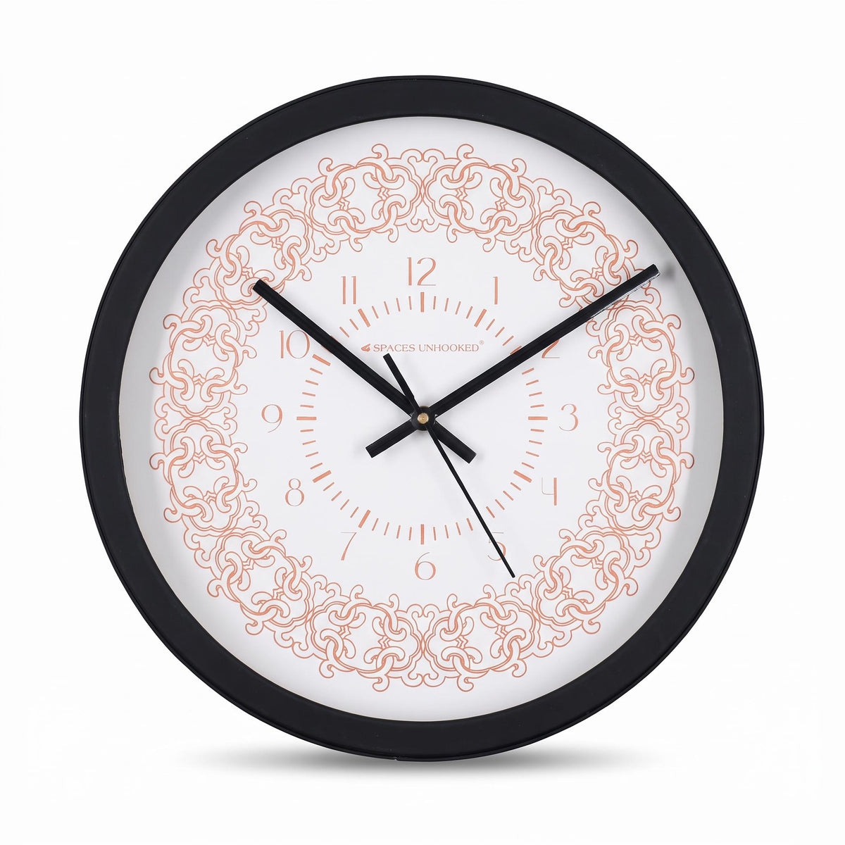 Spaces Unhooked Round Wall Clock, Coral Filigree Pattern, White Dial