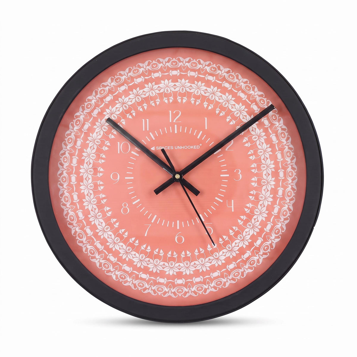 Spaces Unhooked Coral Mandala Round Wall Clock, Floral Lace Dial