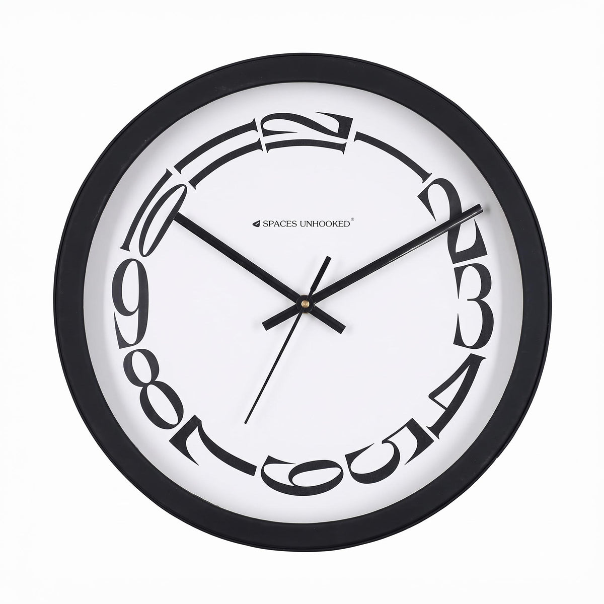 Spaces Unhooked Round Wall Clock, Melting Warped Numerals, Black Frame