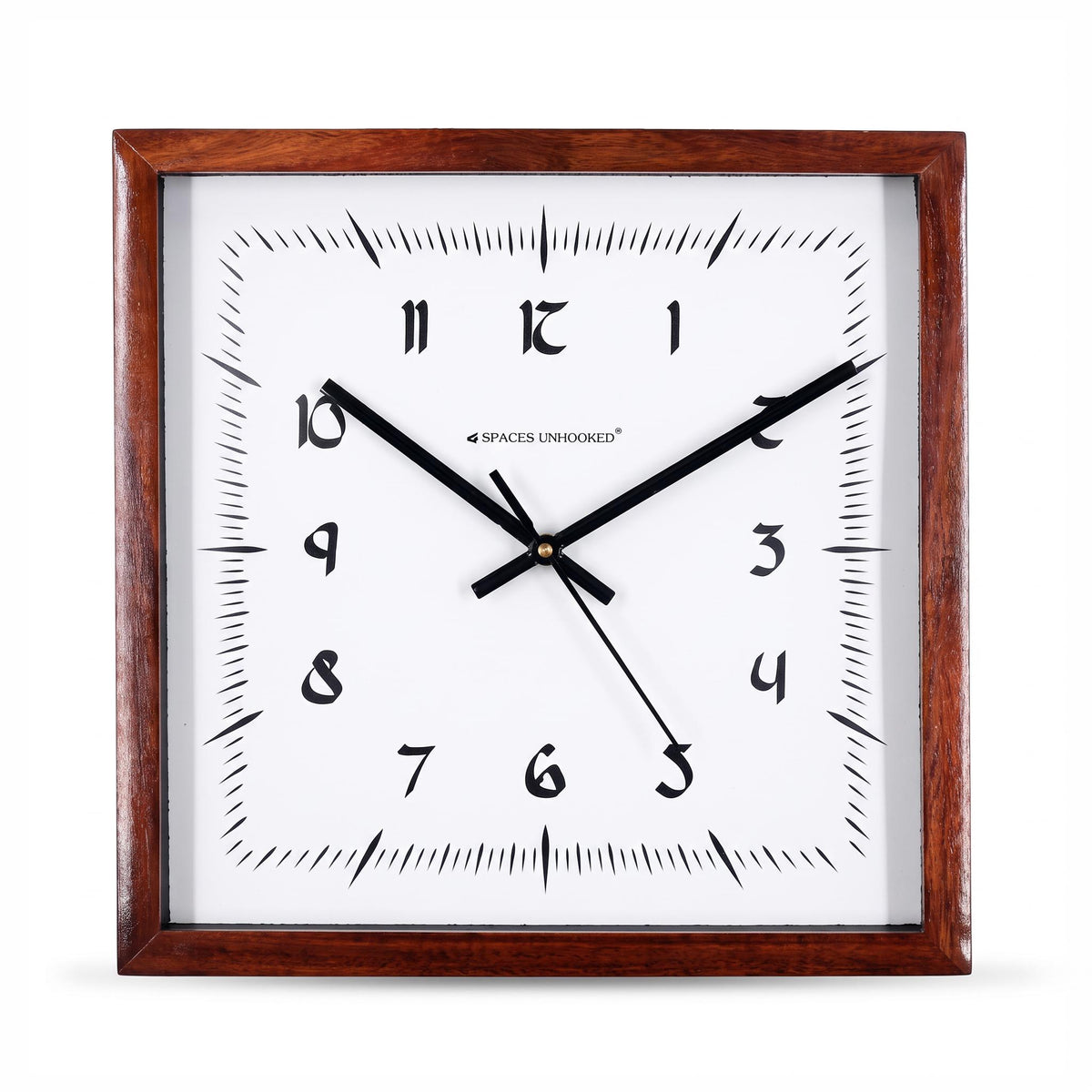 Spaces Unhooked Square Wooden Wall Clock, Vintage Sunburst Dial