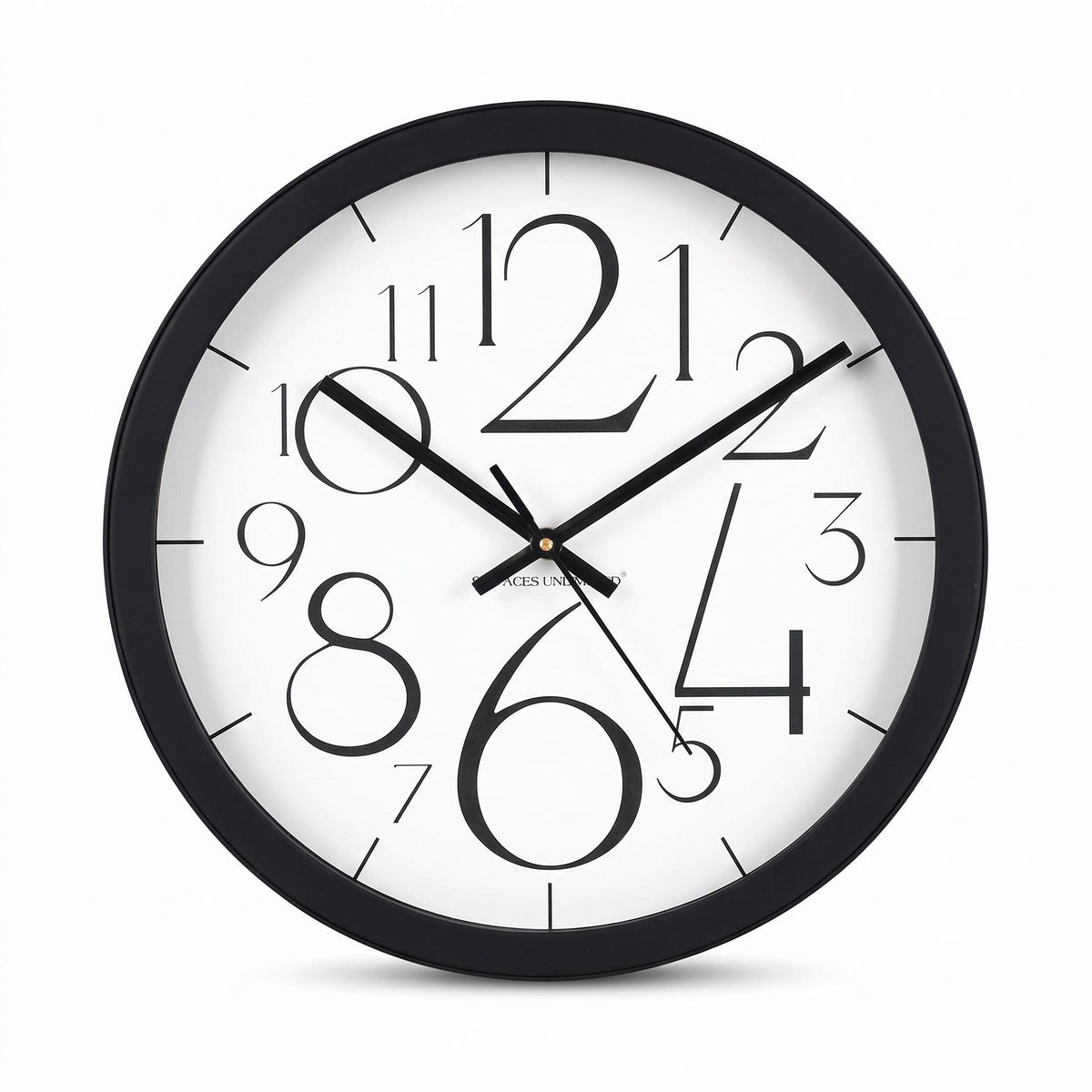 Spaces Unhooked Round Wall Clock, Oversized Slim Numerals, Black Frame