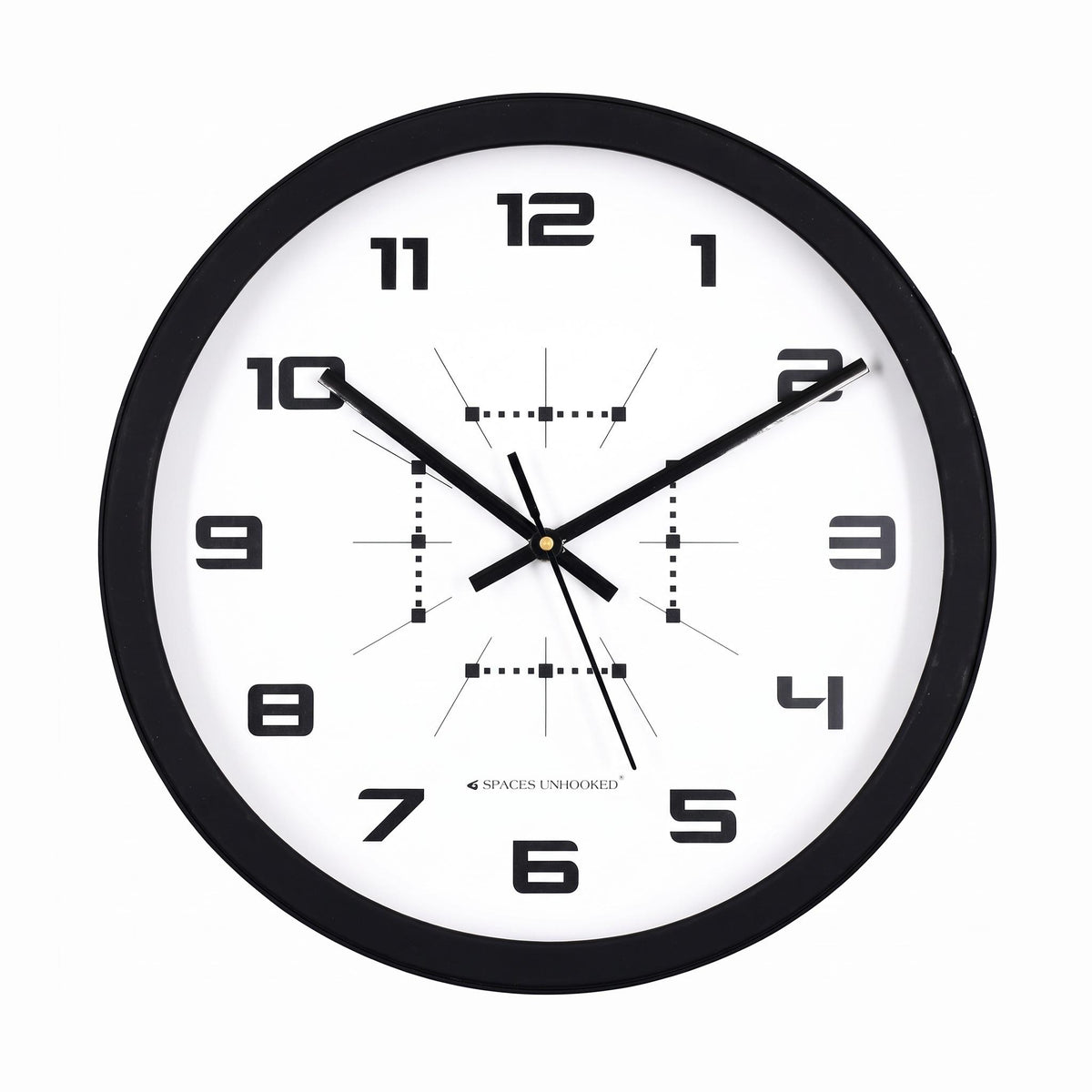 Spaces Unhooked Round Wall Clock, Bold Modern Numerals, Black Frame
