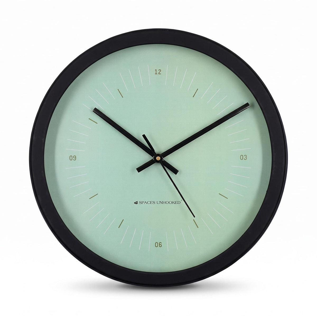 Spaces Unhooked Round Wall Clock, Mint Green Dial, Black Frame