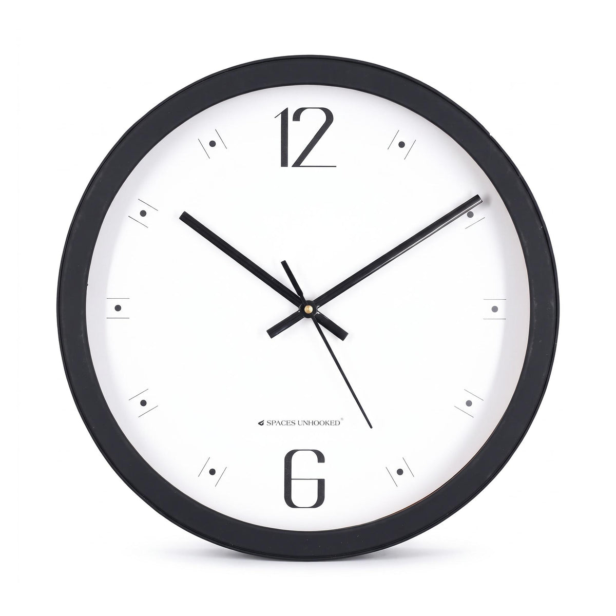 Spaces Unhooked Minimalist Round Wall Clock, 12 and 6 Numerals, Black