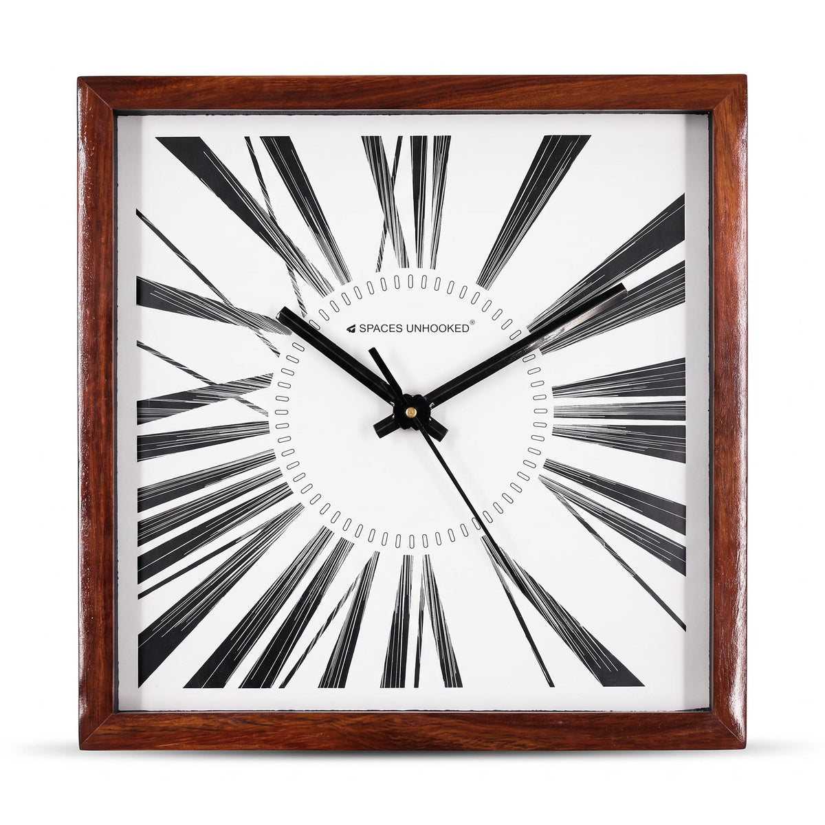 Spaces Unhooked Square Wooden Wall Clock, Tapered Roman Numerals