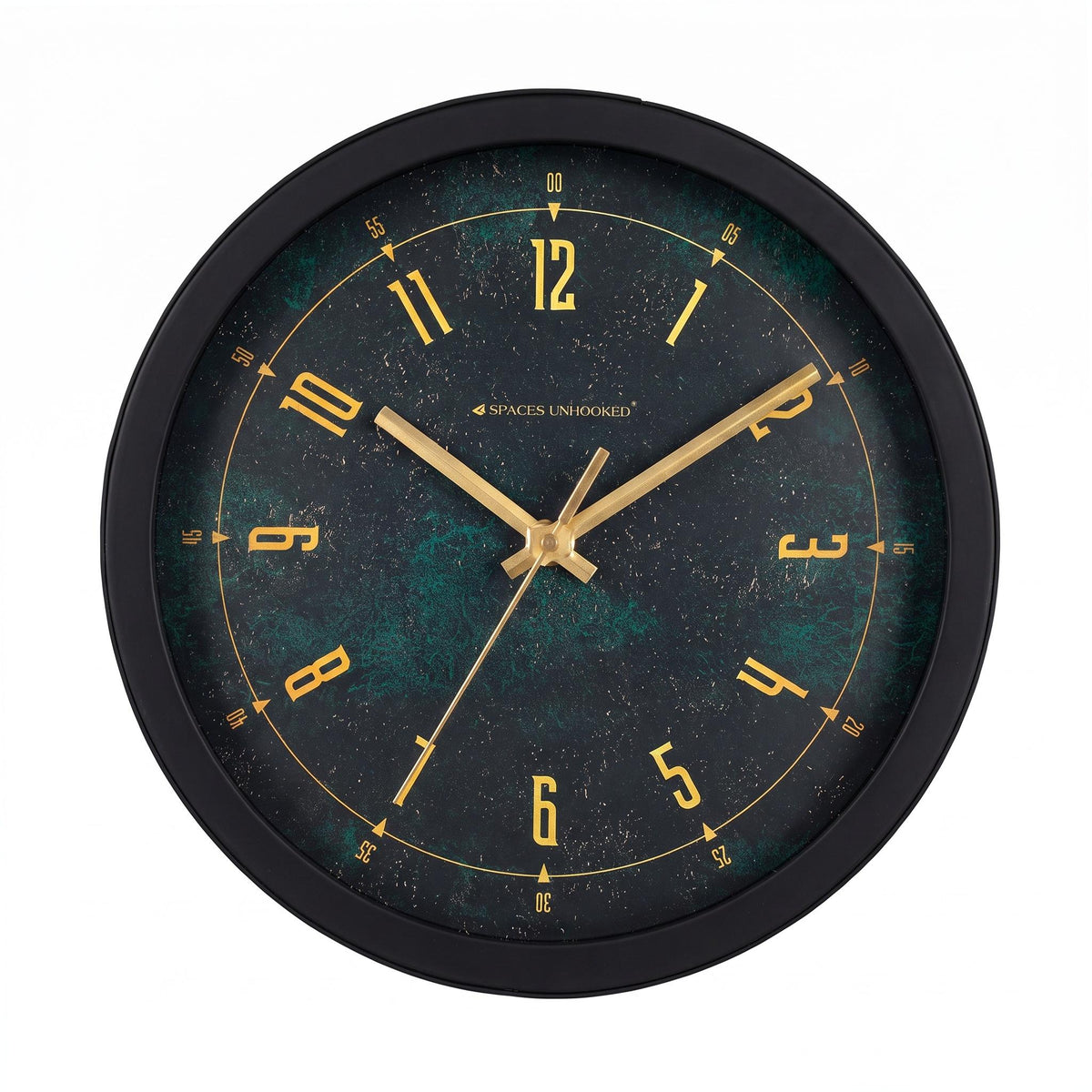 Spaces Unhooked Green Patina Round Wall Clock, Gold Numerals