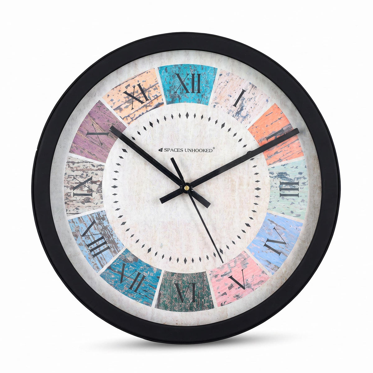 Spaces Unhooked Colourful Roman Numeral Round Wall Clock