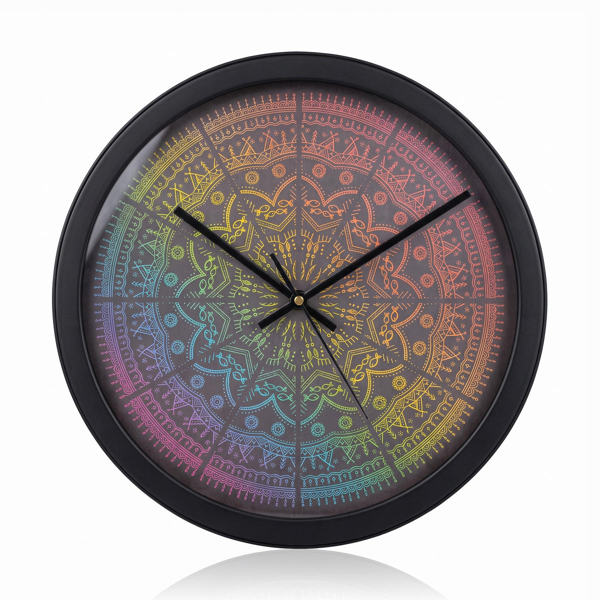 Spaces Unhooked Rainbow Mandala Round Wall Clock, Dark Dial