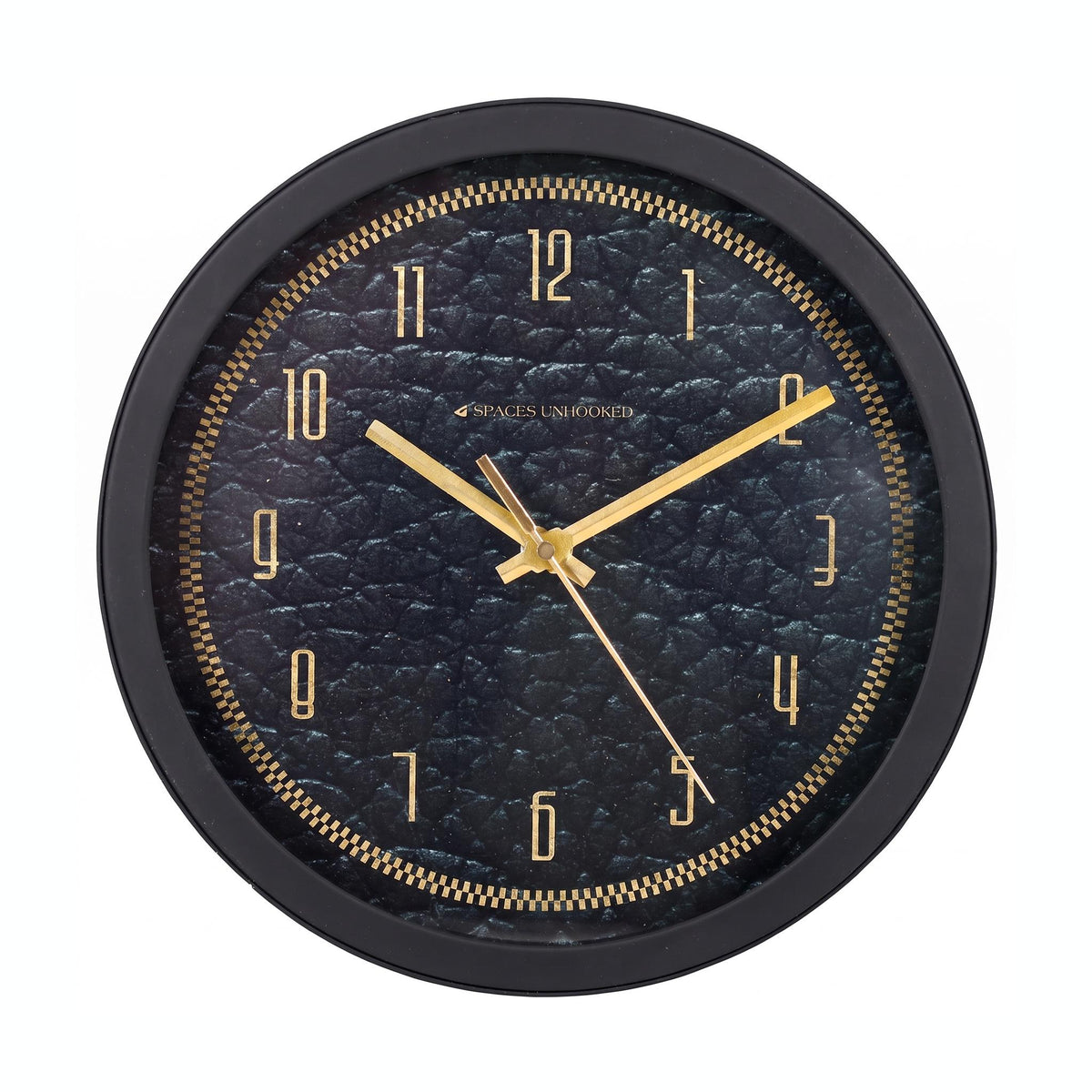 Spaces Unhooked Black and Gold Round Wall Clock, Luxe Texture