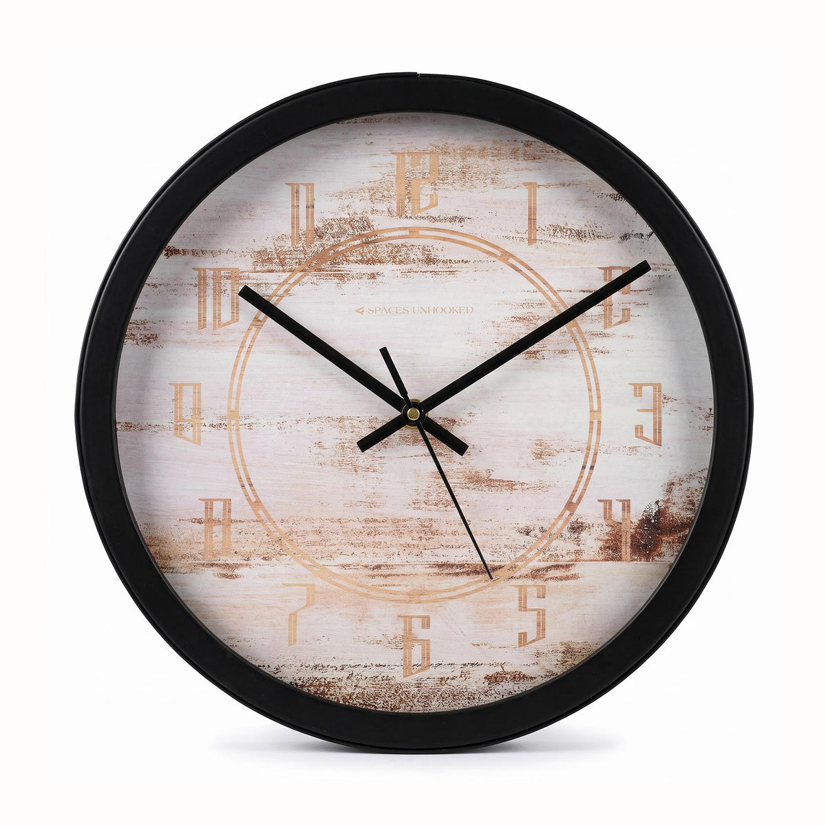 Spaces Unhooked Whitewashed Wood Look Round Wall Clock, Copper