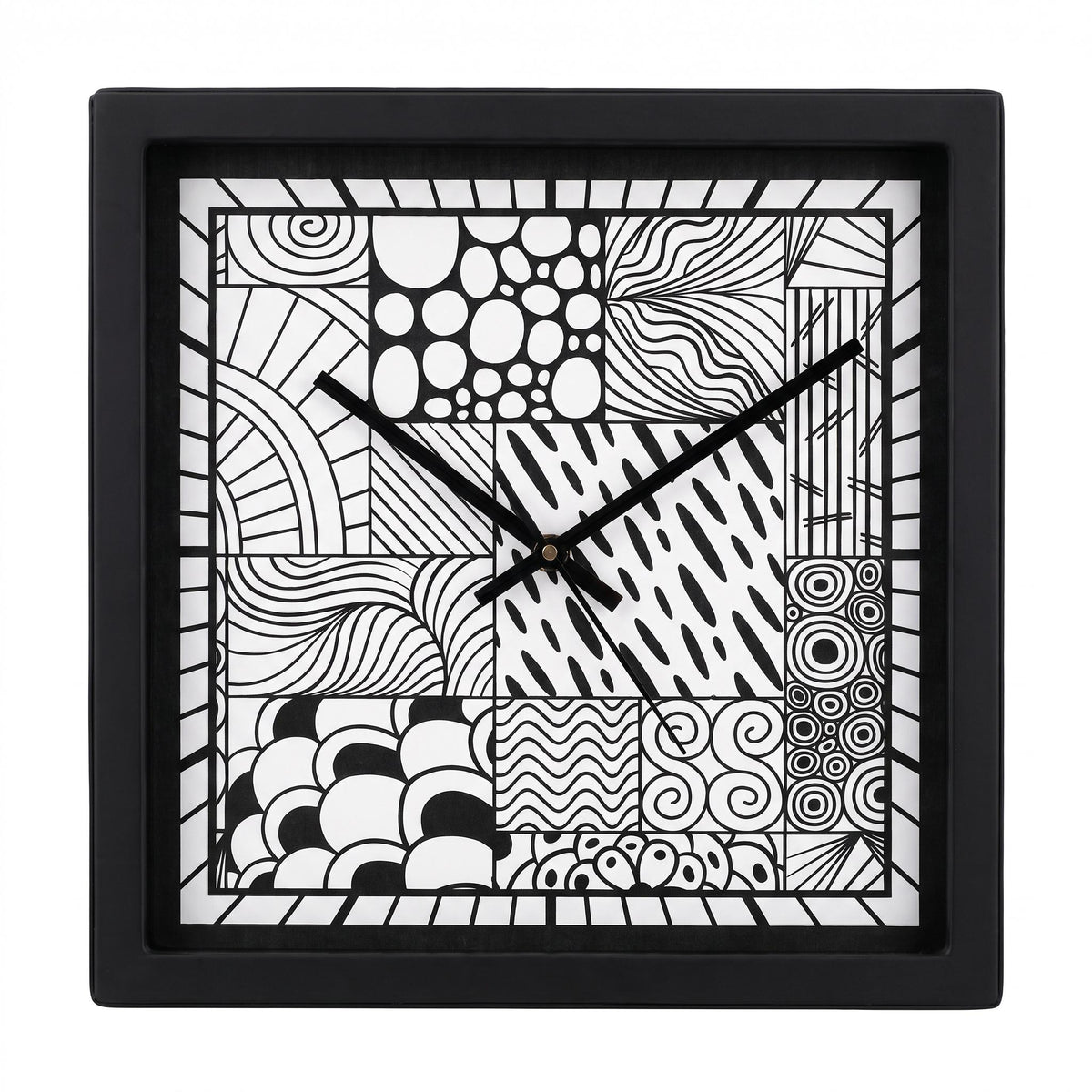 Doodle art wall clock on a creative studio desk