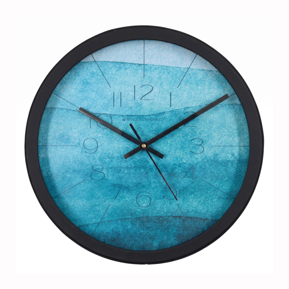 Spaces Unhooked Teal Watercolour Round Wall Clock, Ocean Blue