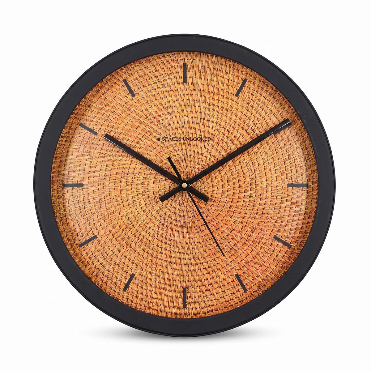 Spaces Unhooked Rattan Weave Look Round Wall Clock, Bar Markers