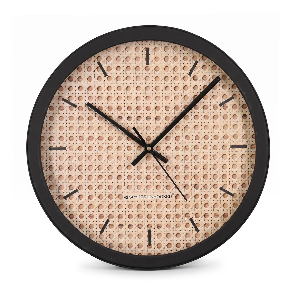 Spaces Unhooked Rattan Cane Look Round Wall Clock, Boho