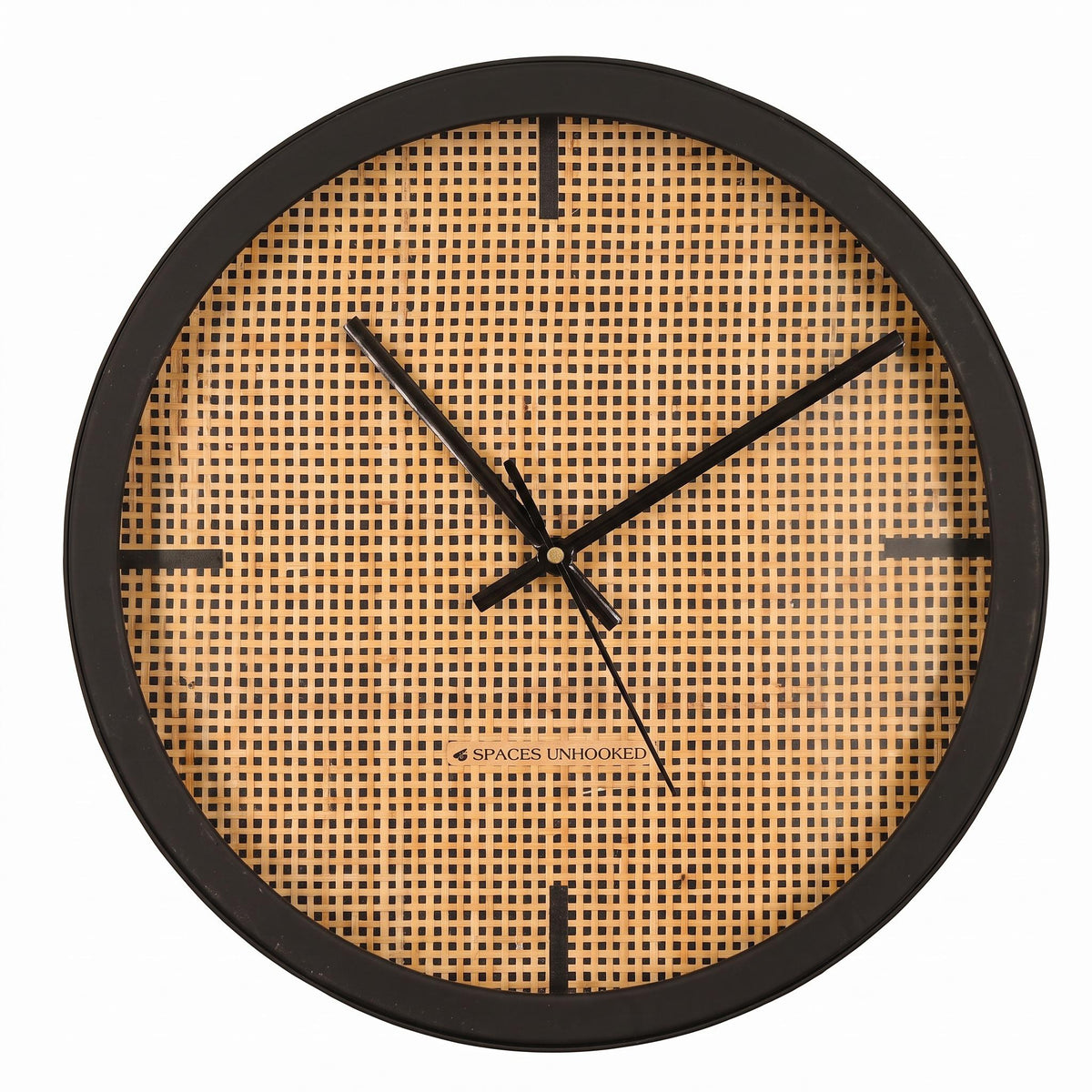 Spaces Unhooked Woven Cane Look Round Wall Clock, Honey Tone